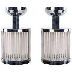 Series of 2-4 or 6 Lanterns, 1940s Chrome-Plated Metal and Glass Rod Suspension