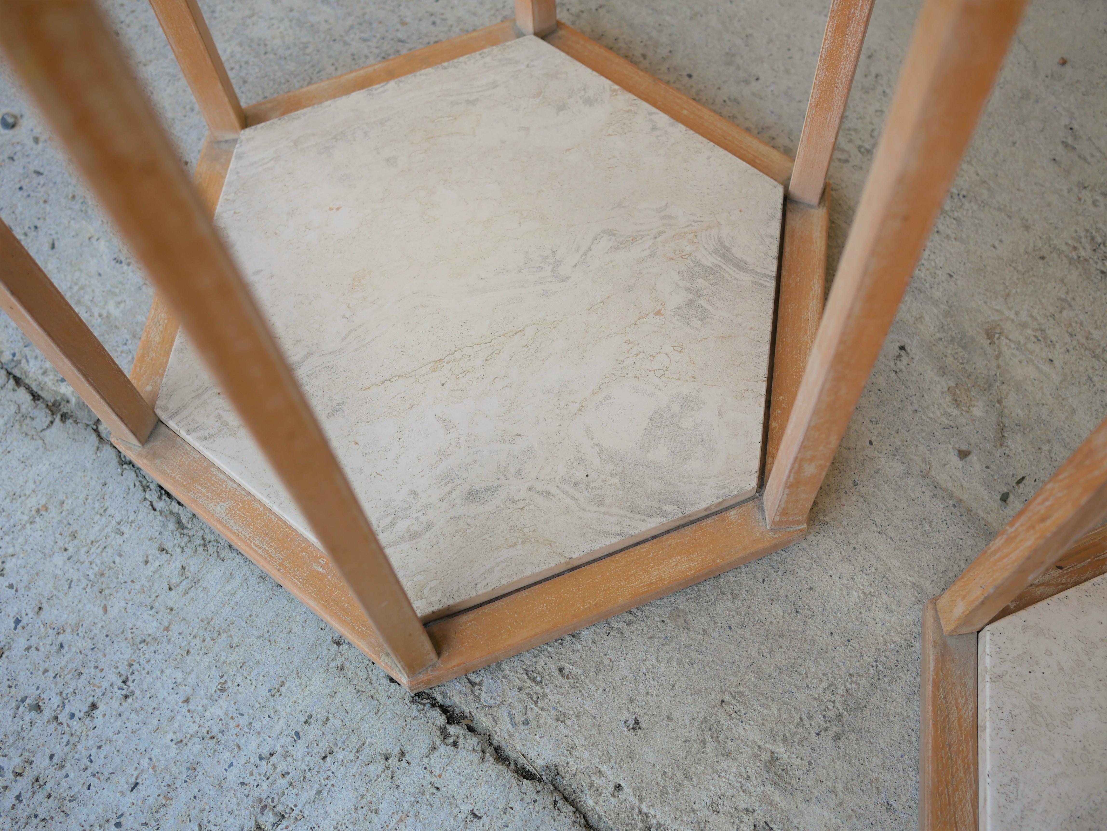 Series of 3 Vintage Coffee Tables in Travertine and Wood by Roche Bobois Edition For Sale 9