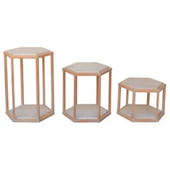 Serie von 3 Vintage-Couchtischen aus Travertin und Holz von Roche Bobois, Auflage