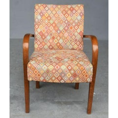 Serie di 4 poltrone a ponte 1940 Tessuti con quadratini e faggio