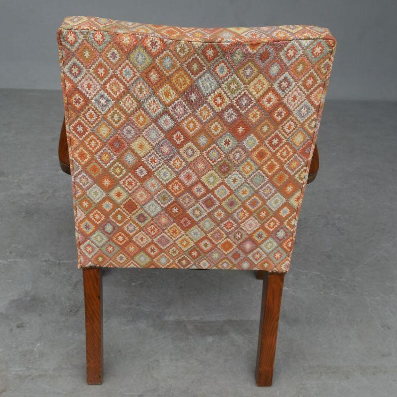 Series of 4 Bridge Armchairs 1940 Fabrics with Small Squares and Beech For Sale 1