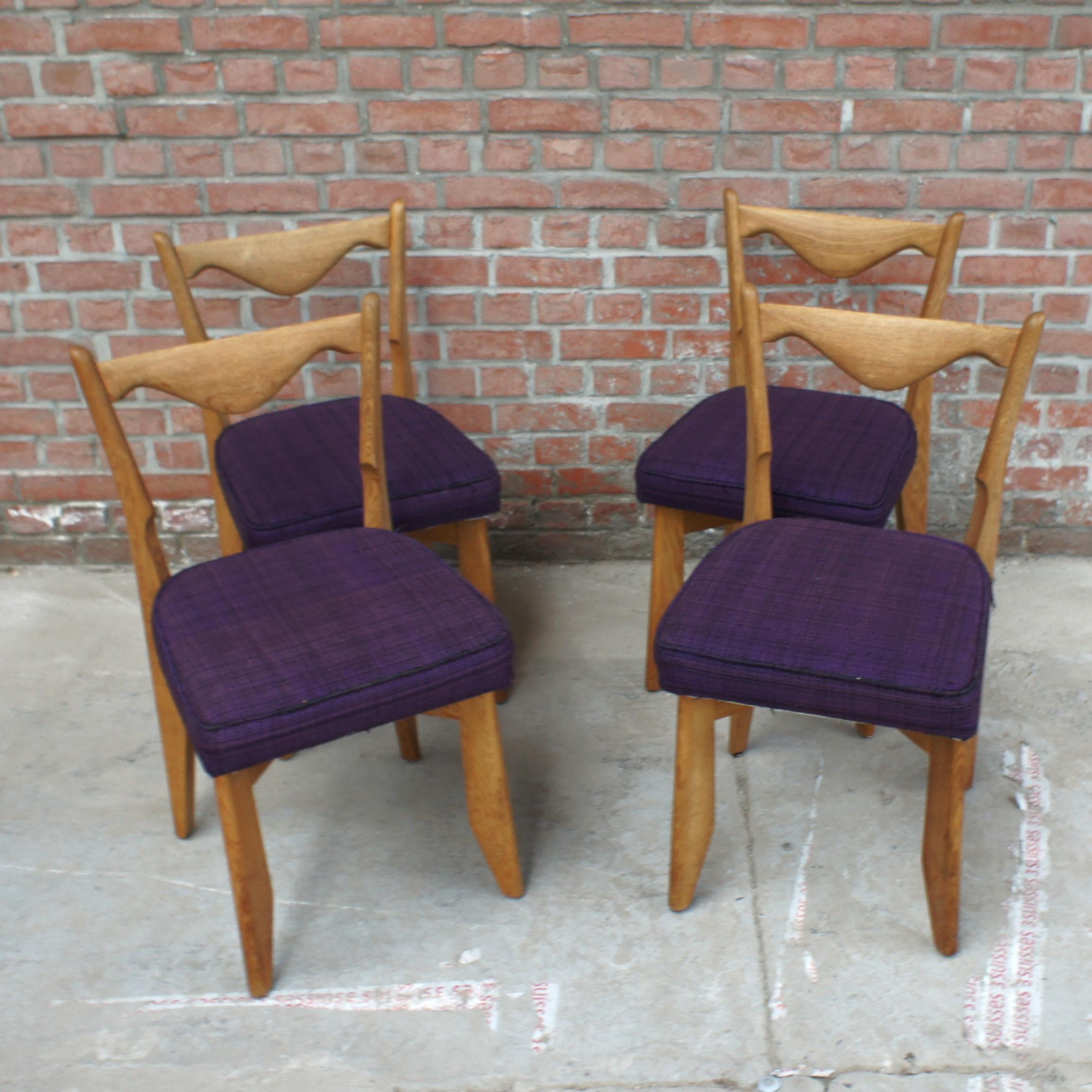 Mid-Century Modern Series of 4 chairs by Guillerme and Chambron for 