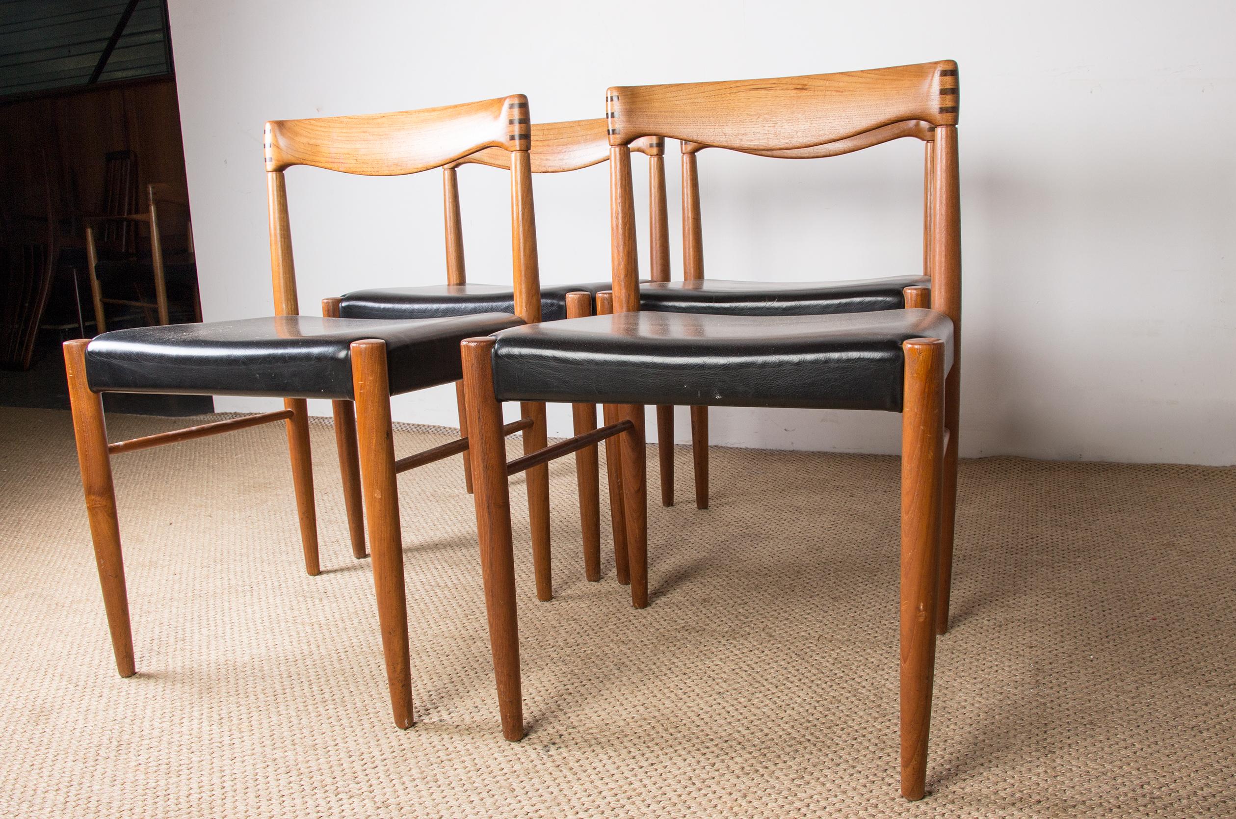 Series of 4 Danish Chairs in Oak and Black Leatherette by Henry Walter Klein for 11