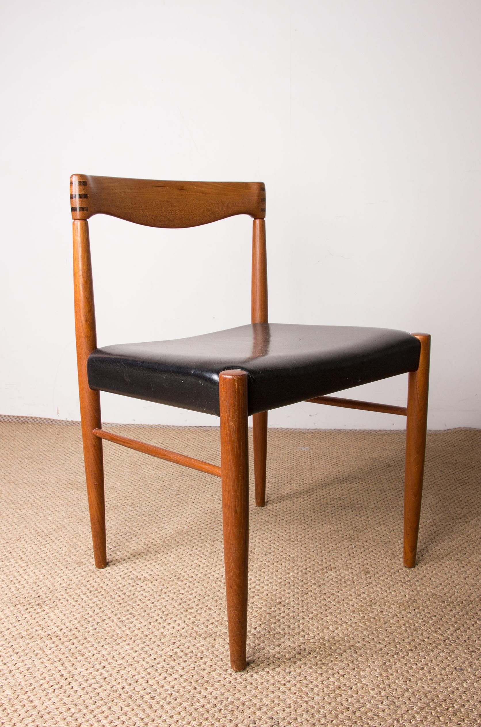 Faux Leather Series of 4 Danish Chairs in Oak and Black Leatherette by Henry Walter Klein for