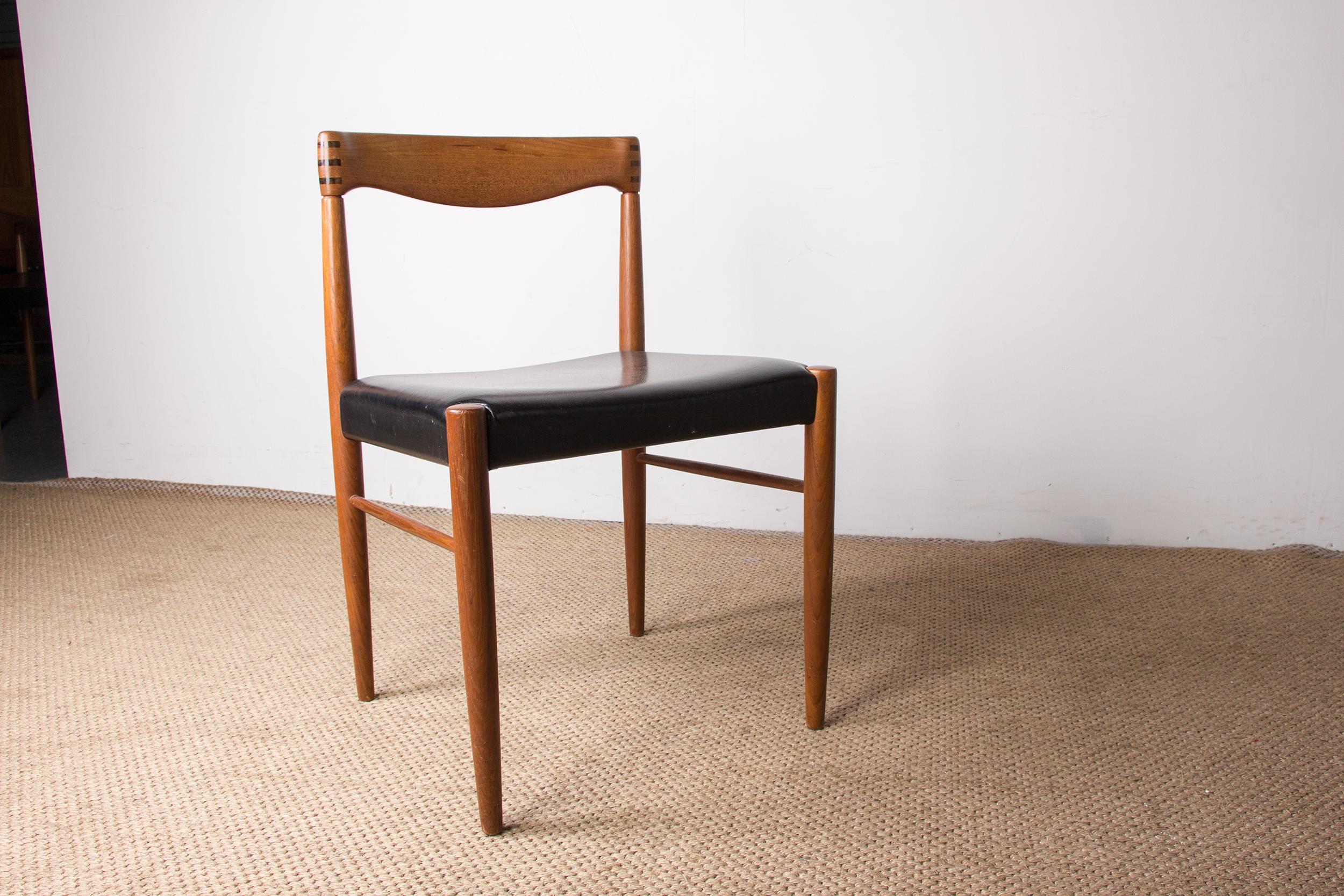 Series of 4 Danish Chairs in Oak and Black Leatherette by Henry Walter Klein for 1