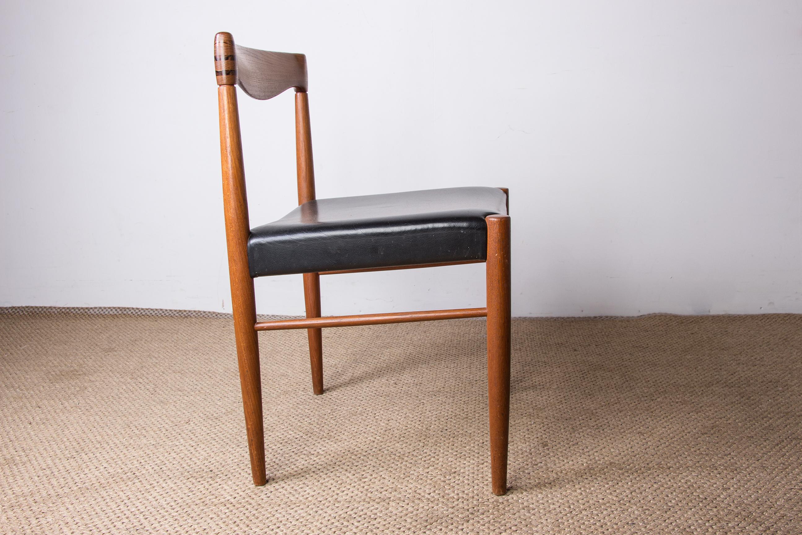 Series of 4 Danish Chairs in Oak and Black Leatherette by Henry Walter Klein for 2