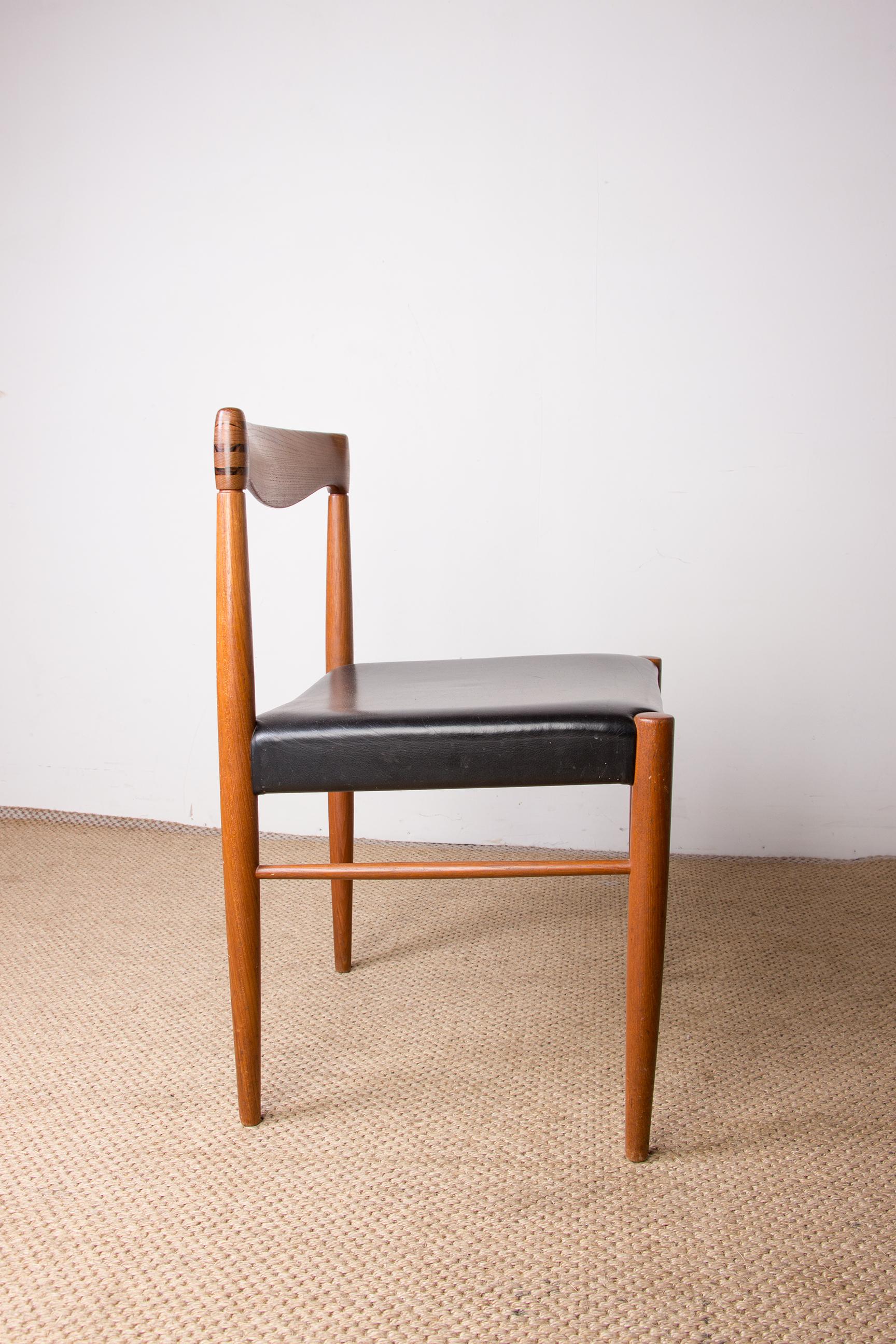 Series of 4 Danish Chairs in Oak and Black Leatherette by Henry Walter Klein for 3