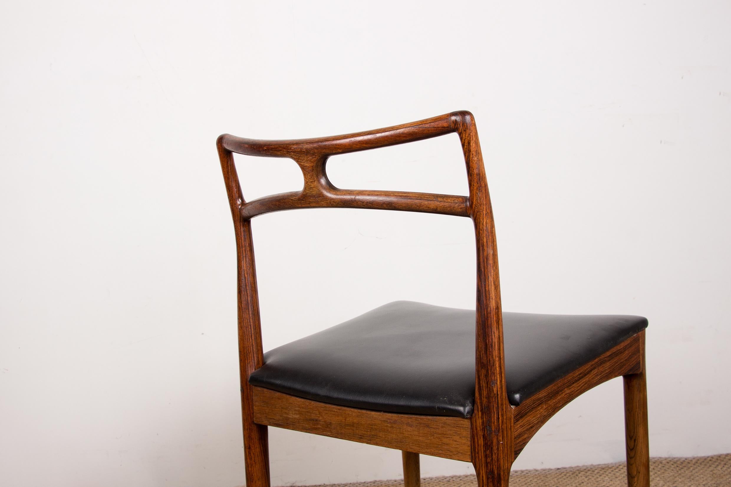 Series of 4 Danish chairs in Rosewood and Leather model 94 by Johannes Andersen. 12