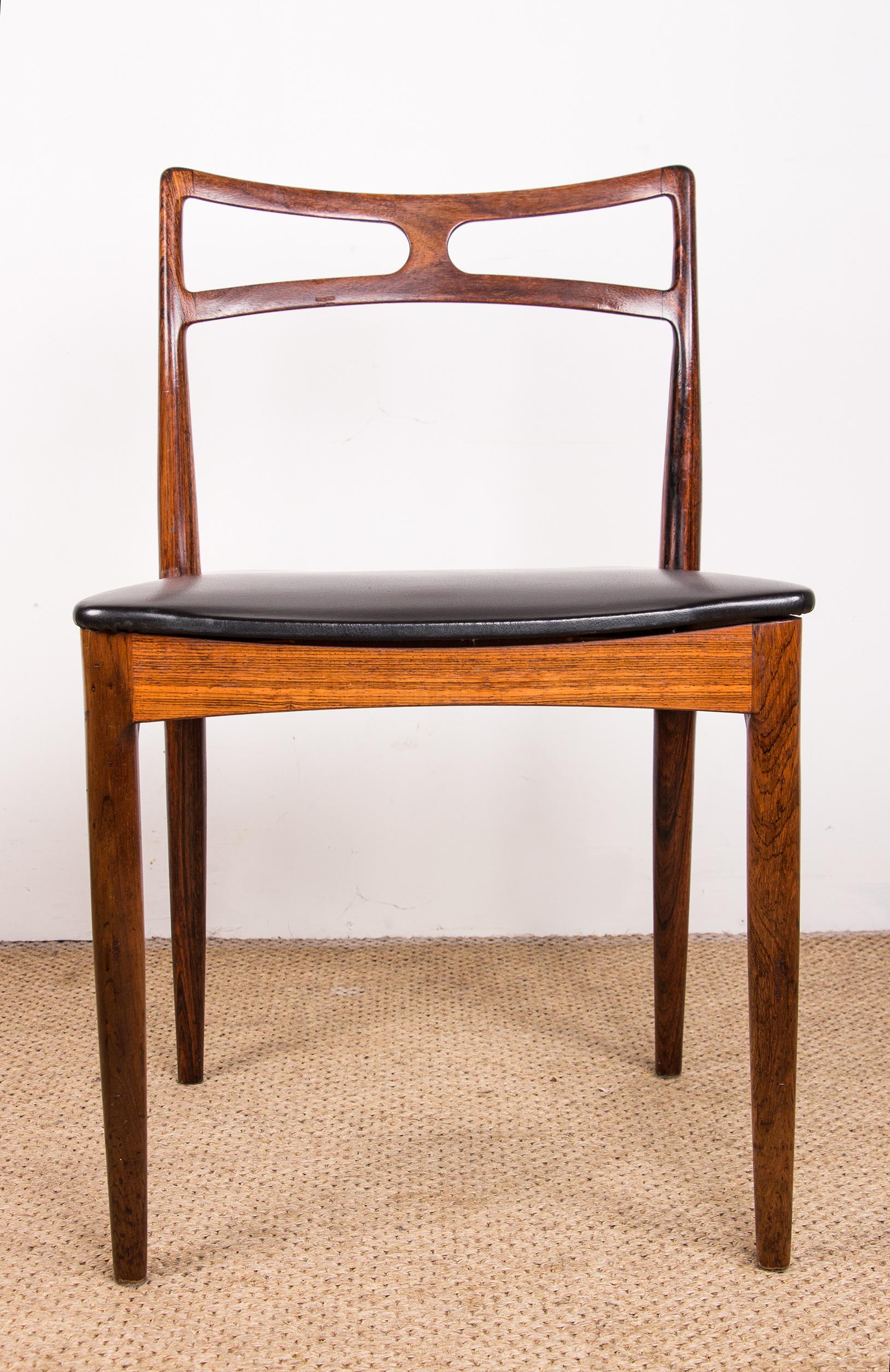 Mid-20th Century Series of 4 Danish chairs in Rosewood and Leather model 94 by Johannes Andersen.