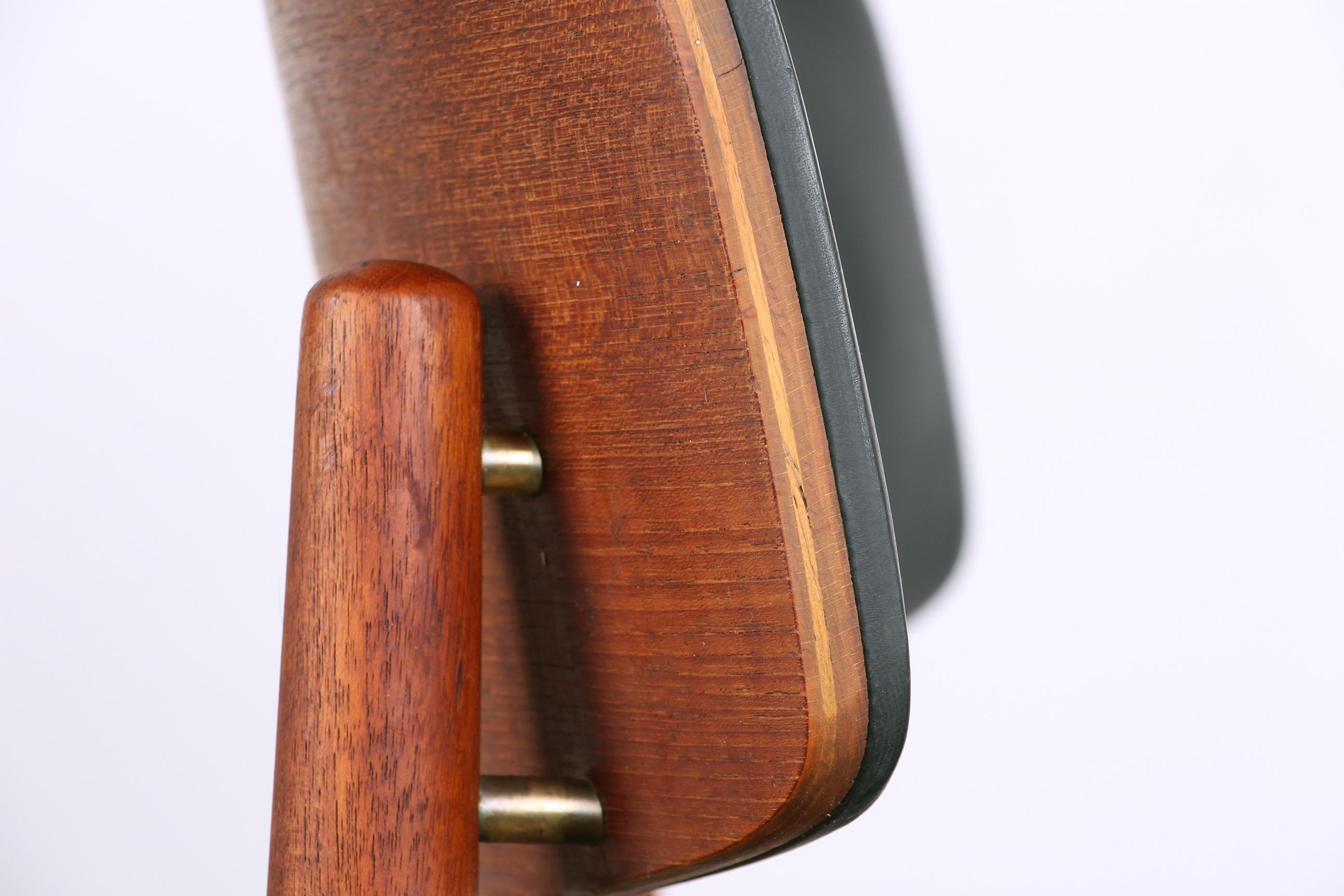 Series of 4 Danish chairs in Teak, black Skai and Brass by Sven Chrobat for Sax 5
