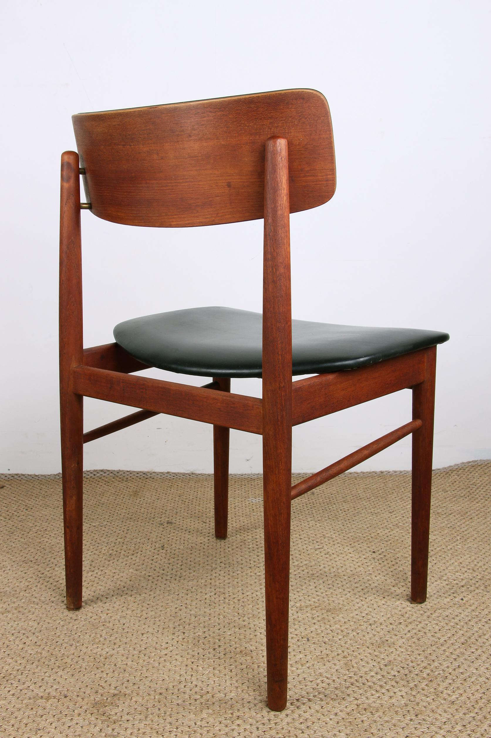 Series of 4 Danish chairs in Teak, black Skai and Brass by Sven Chrobat for Sax 8