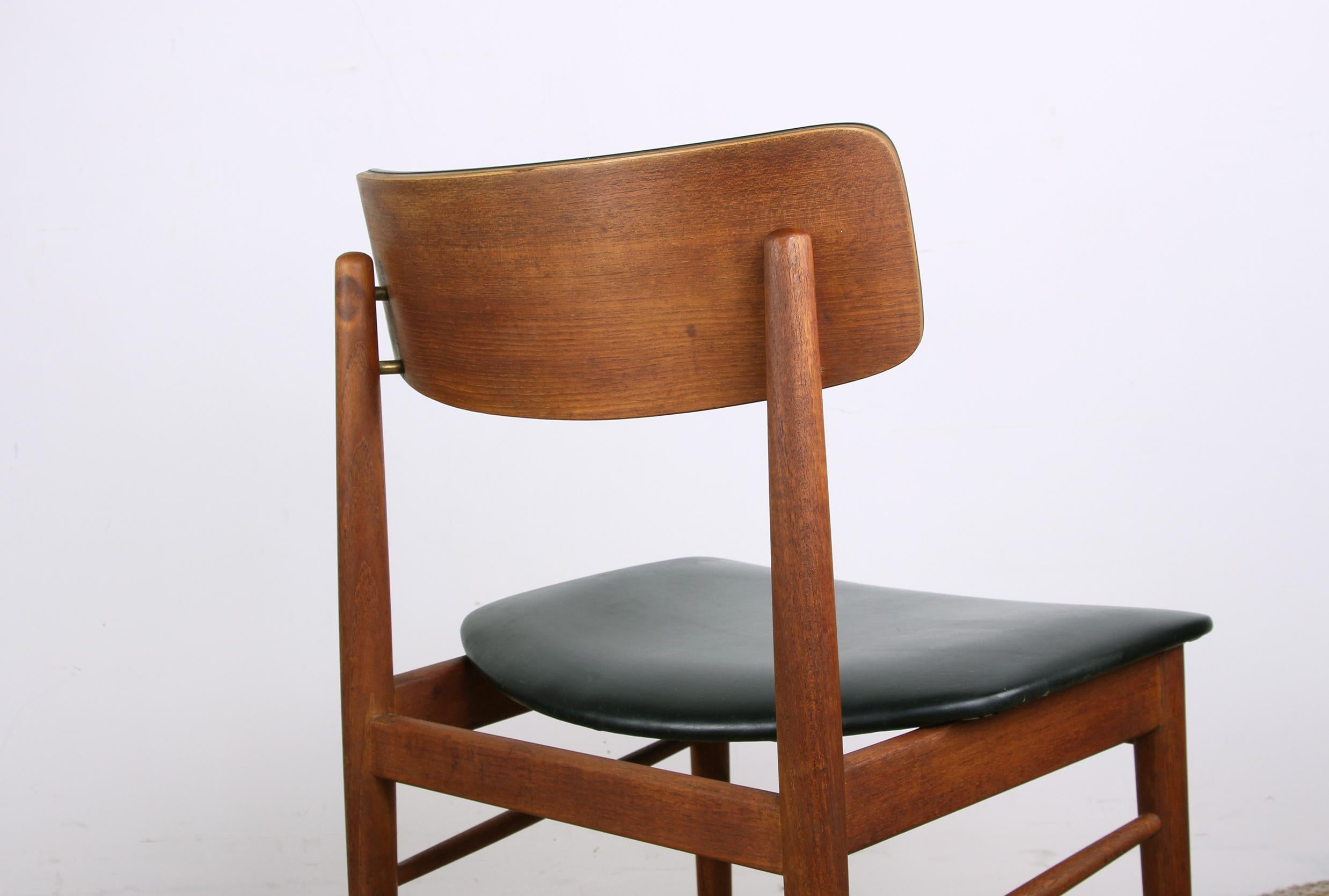 Series of 4 Danish chairs in Teak, black Skai and Brass by Sven Chrobat for Sax 9