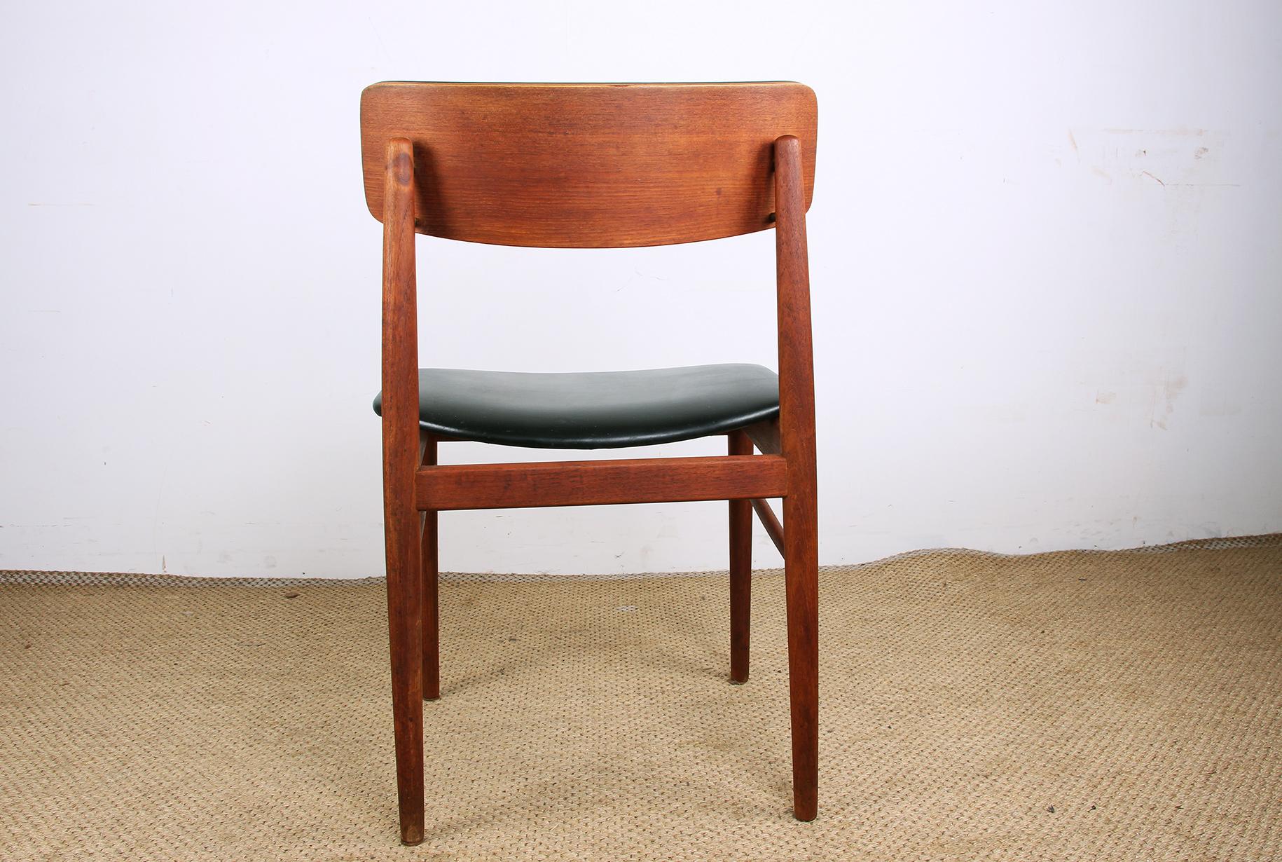 Series of 4 Danish chairs in Teak, black Skai and Brass by Sven Chrobat for Sax 11