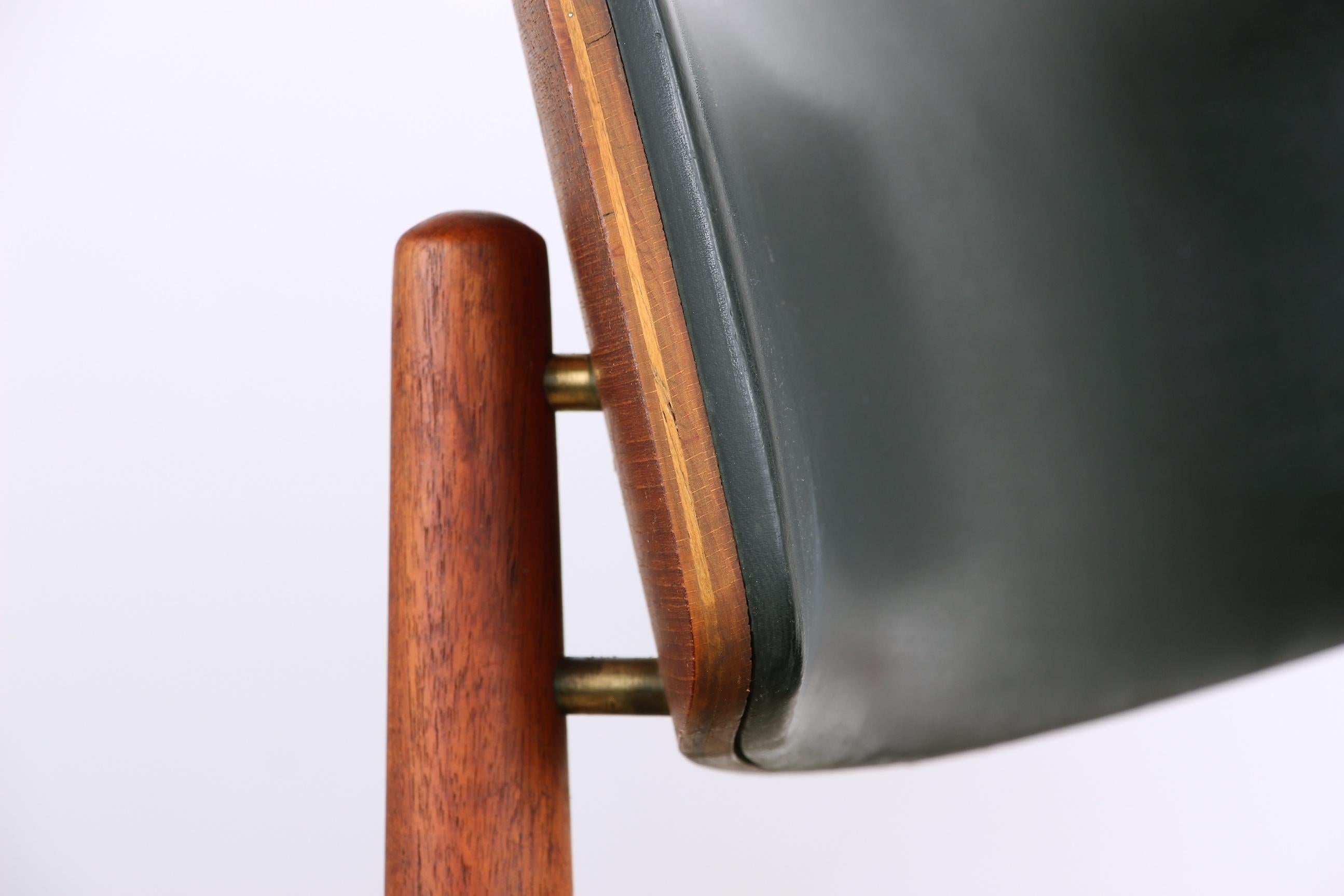 Series of 4 Danish chairs in Teak, black Skai and Brass by Sven Chrobat for Sax 1