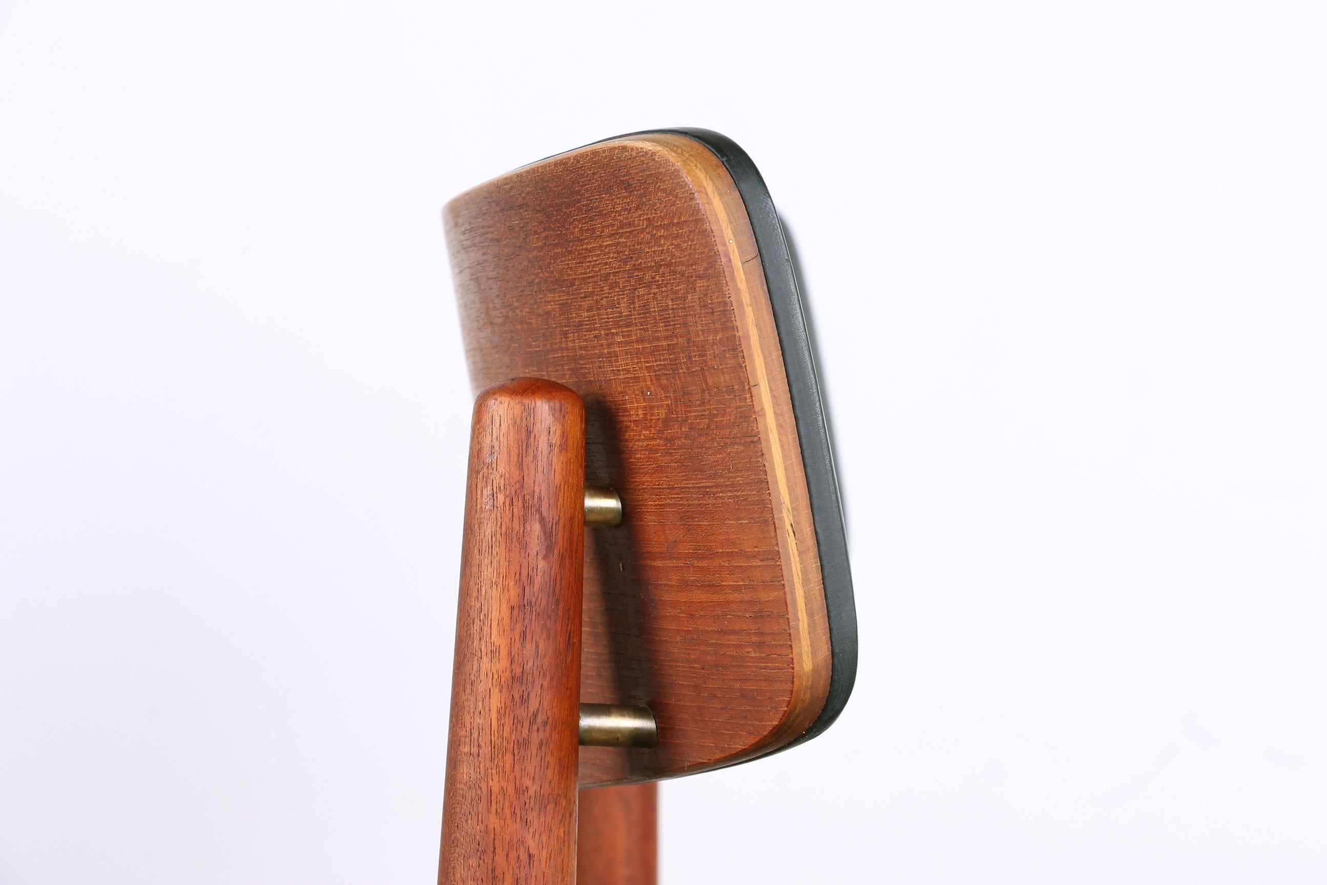 Series of 4 Danish chairs in Teak, black Skai and Brass by Sven Chrobat for Sax 4