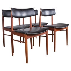 Series of 4 Danish chairs in Teak, black Skai and Brass by Sven Chrobat for Sax