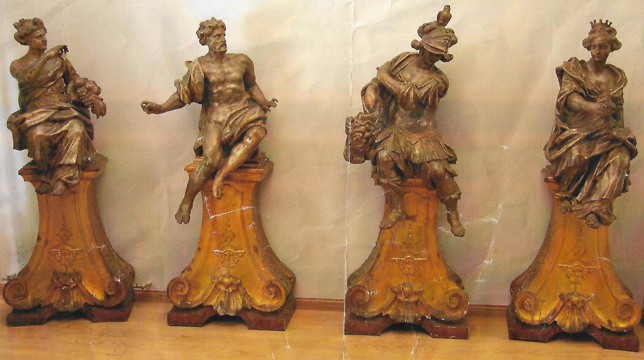 Wood Series of 4 Important Mythological Statues by Filippo Parodi For Sale