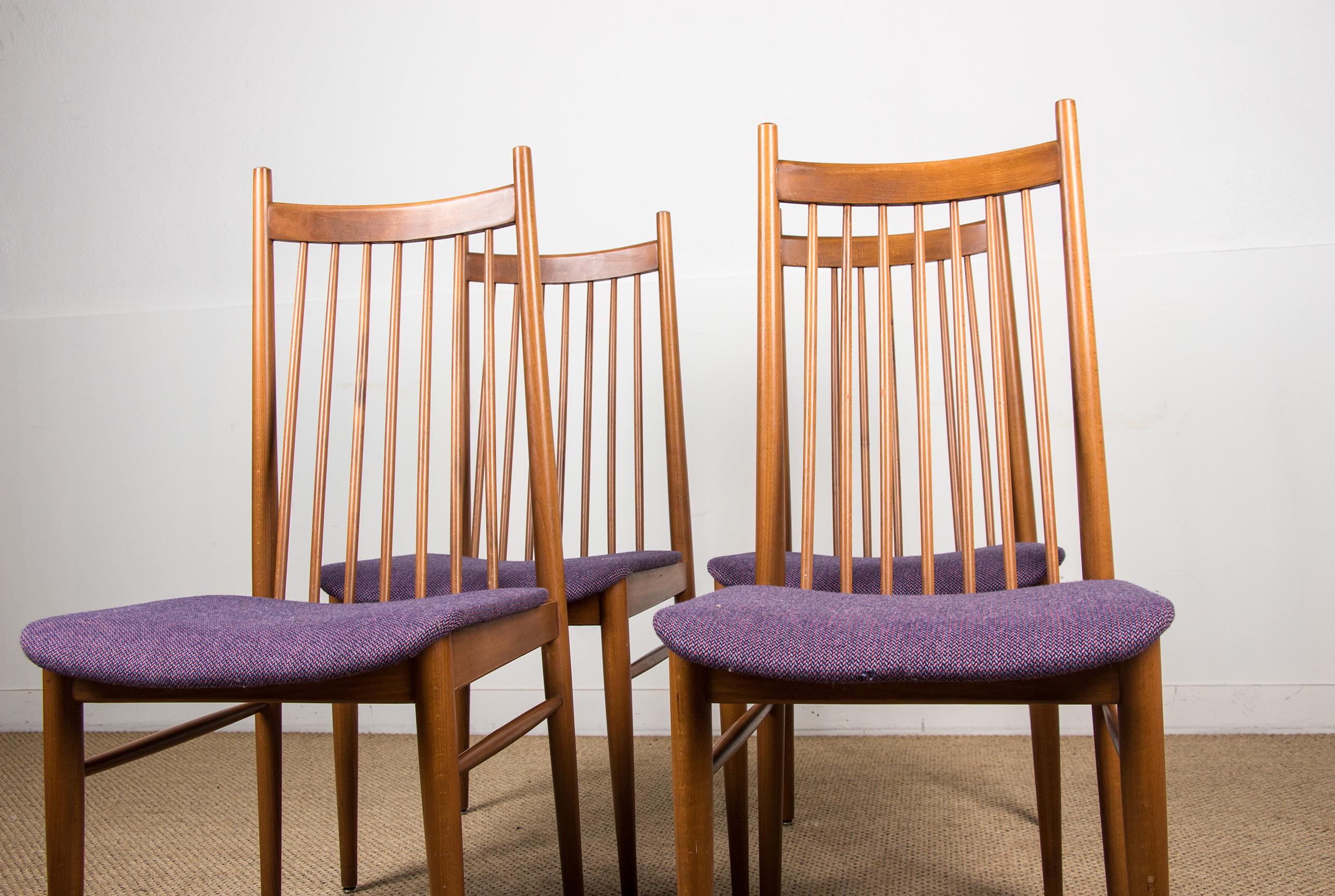 Series of 4 Large Danish Teak and Fabric Dining Chairs, Style of Arne Vodder For Sale 10