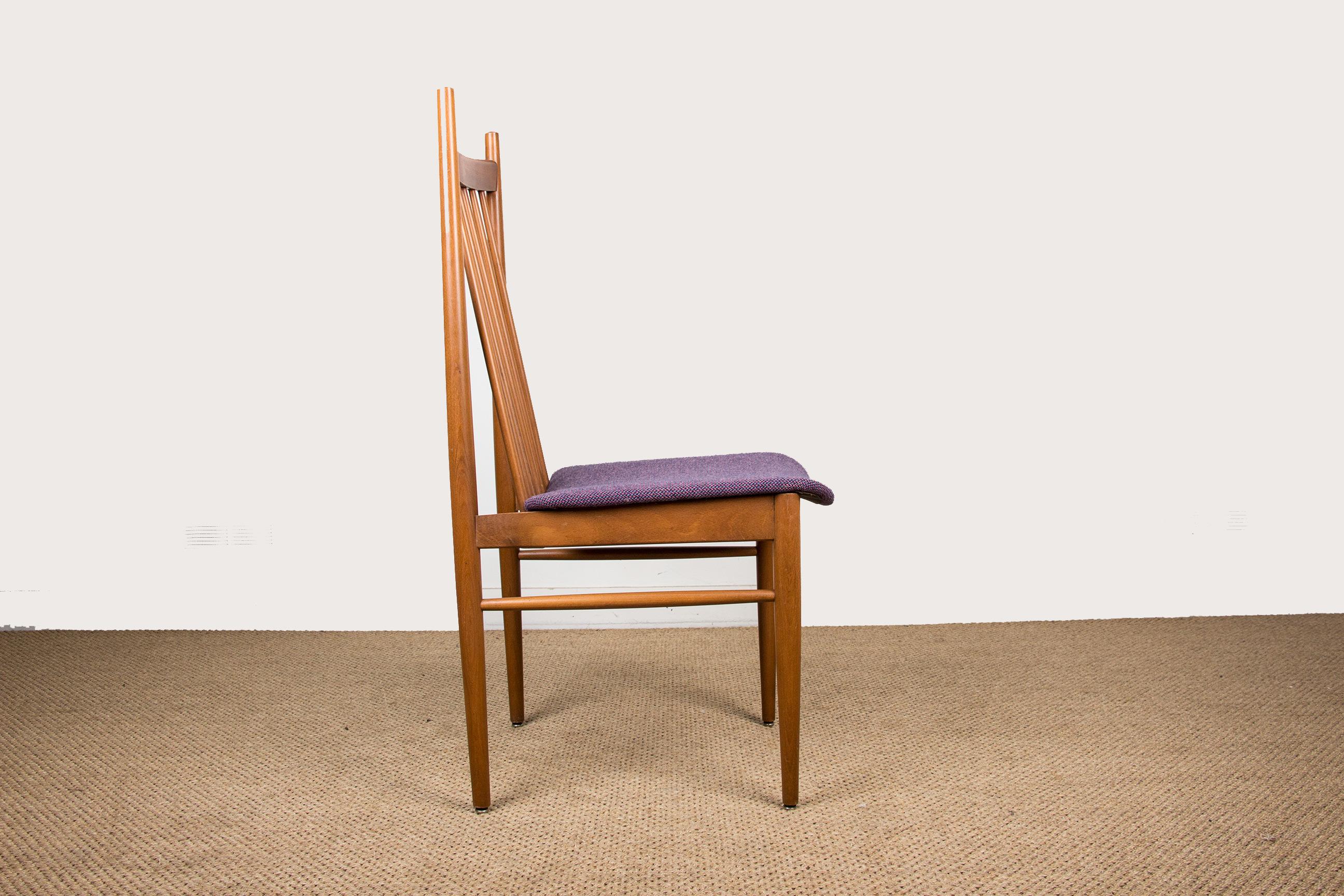 Series of 4 Large Danish Teak and Fabric Dining Chairs, Style of Arne Vodder For Sale 1
