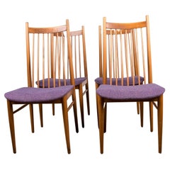 Série de 4 grandes chaises de salle à manger danoises en teck et tissu, style Arne Vodder