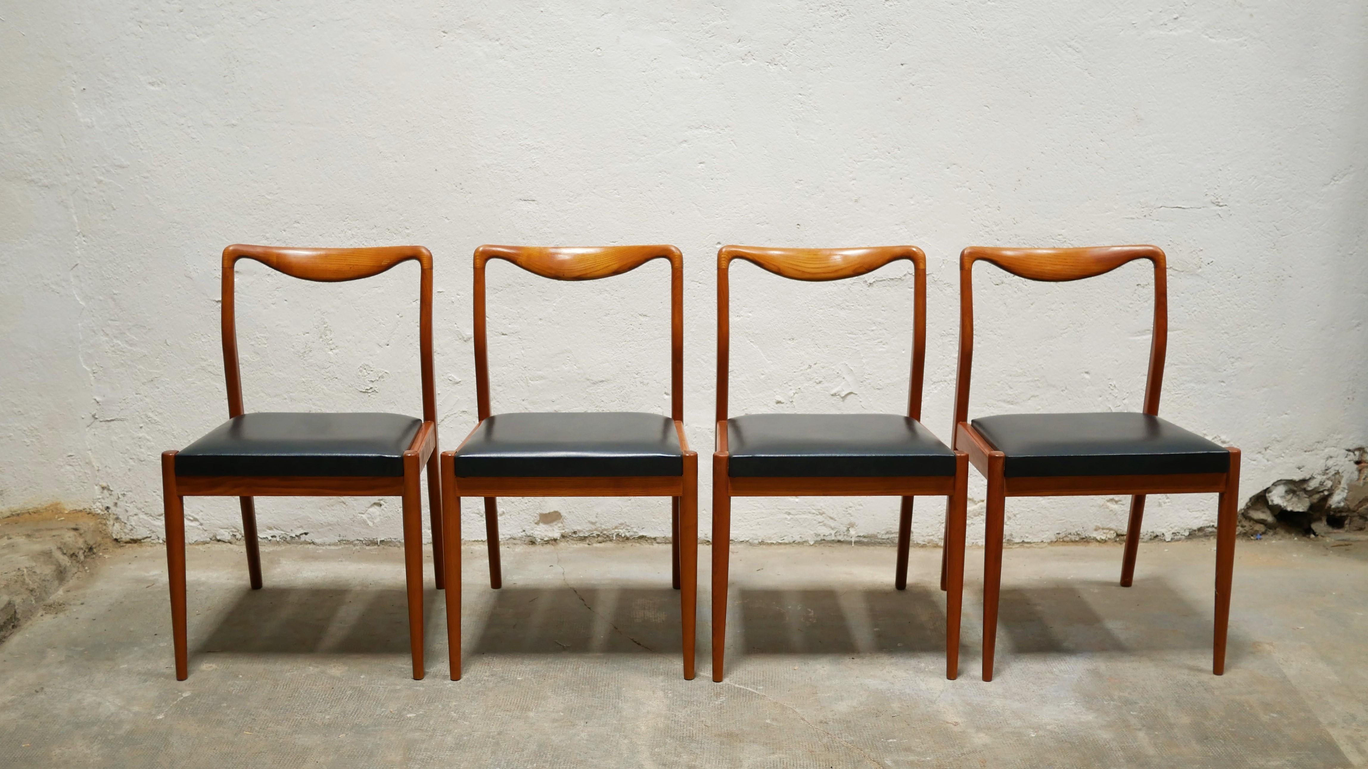 Series of 4 Vintage Scandinavian Chairs in Teak and Leatherette For Sale 9