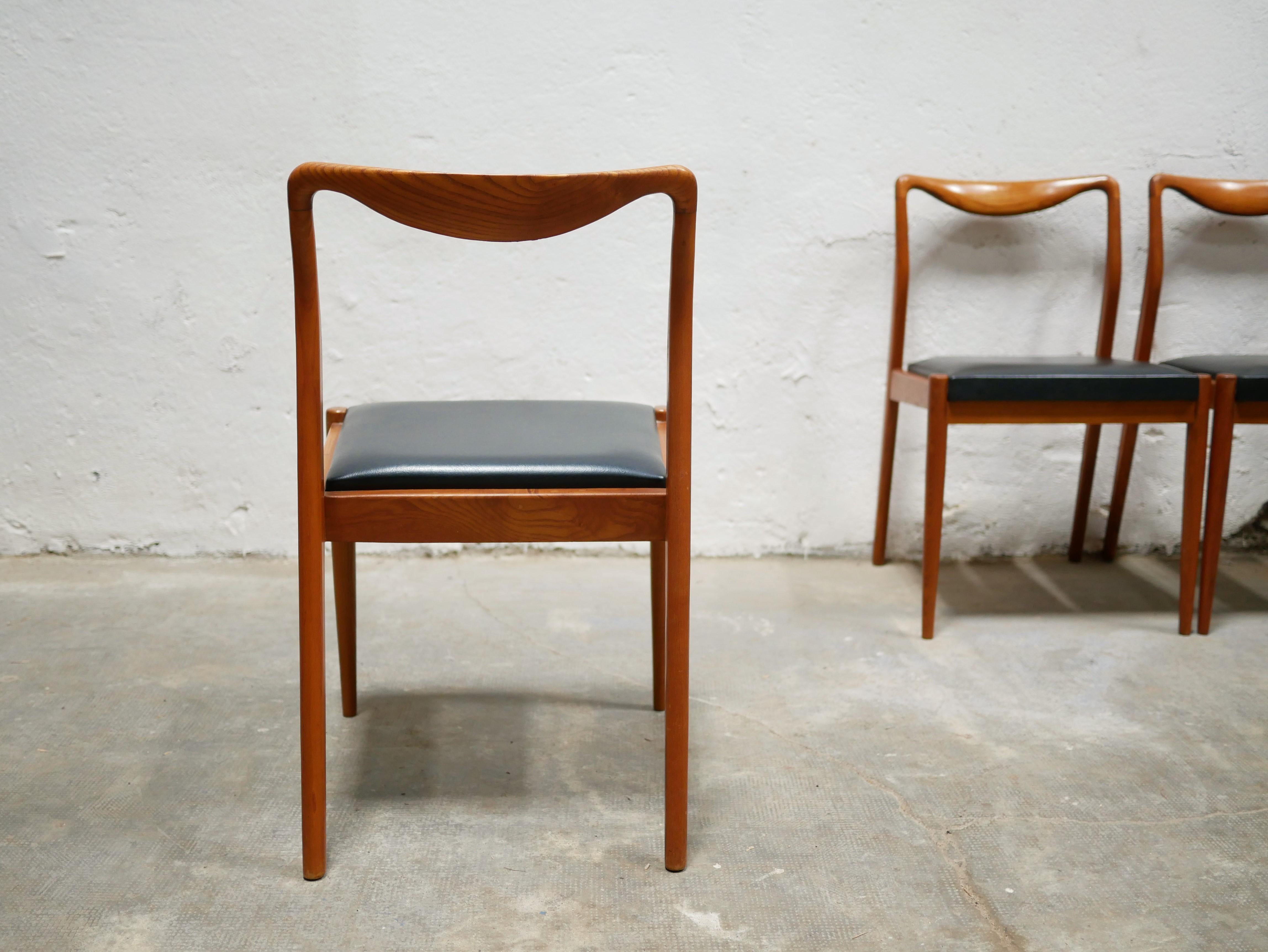Faux Leather Series of 4 Vintage Scandinavian Chairs in Teak and Leatherette For Sale