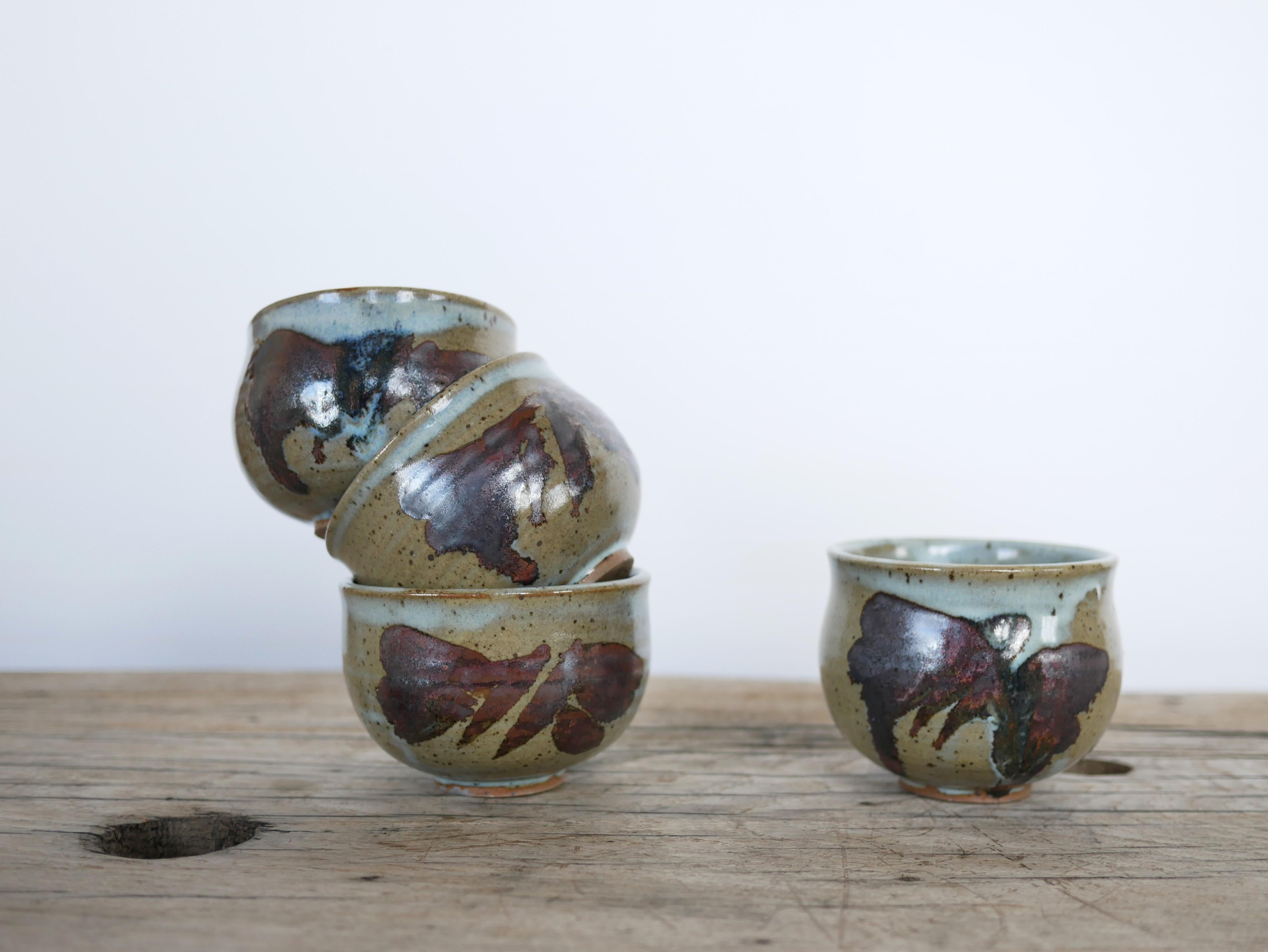Series of 5 vintage stoneware cups For Sale 6