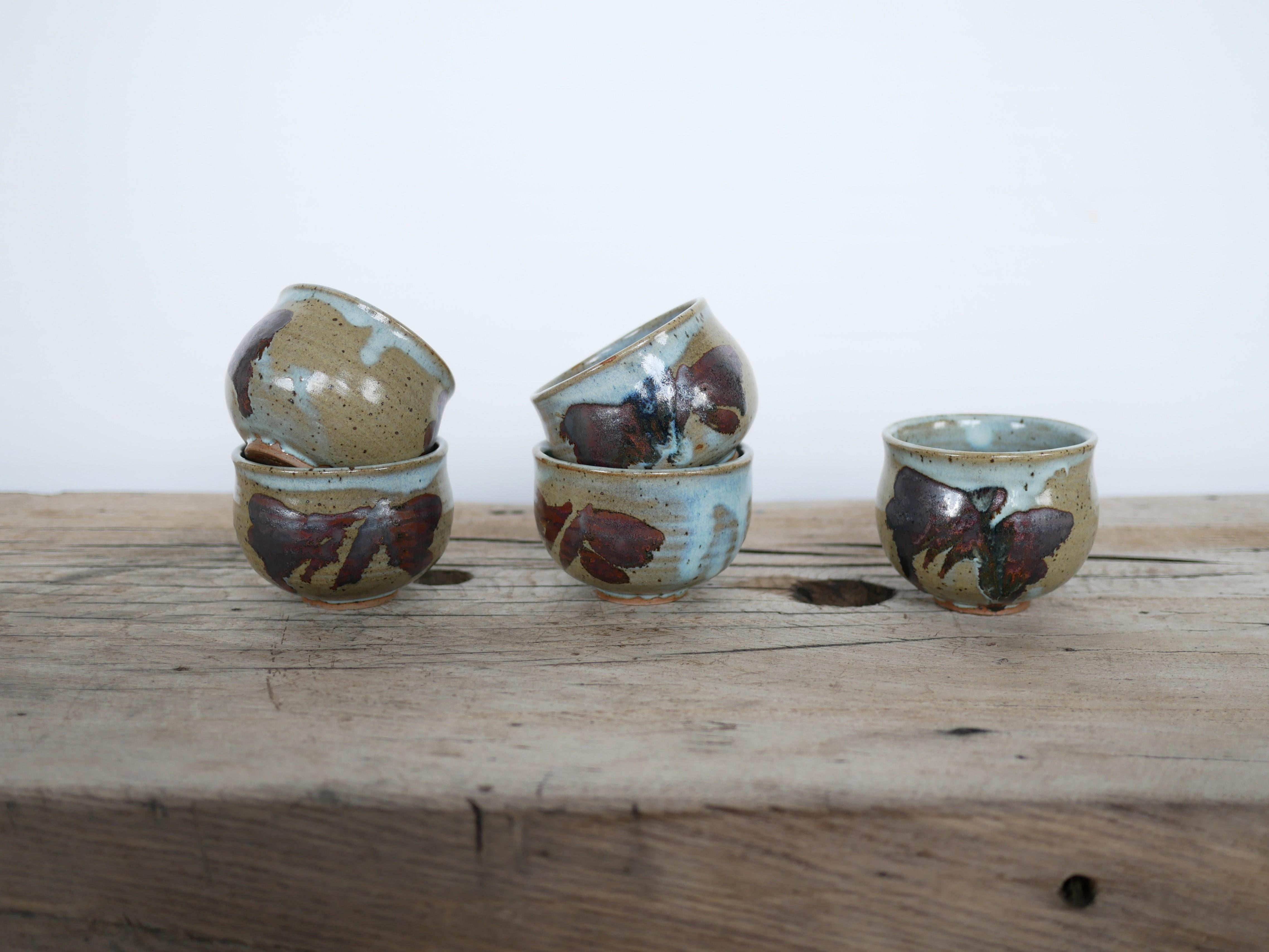 Series of 5 vintage stoneware cups For Sale 8