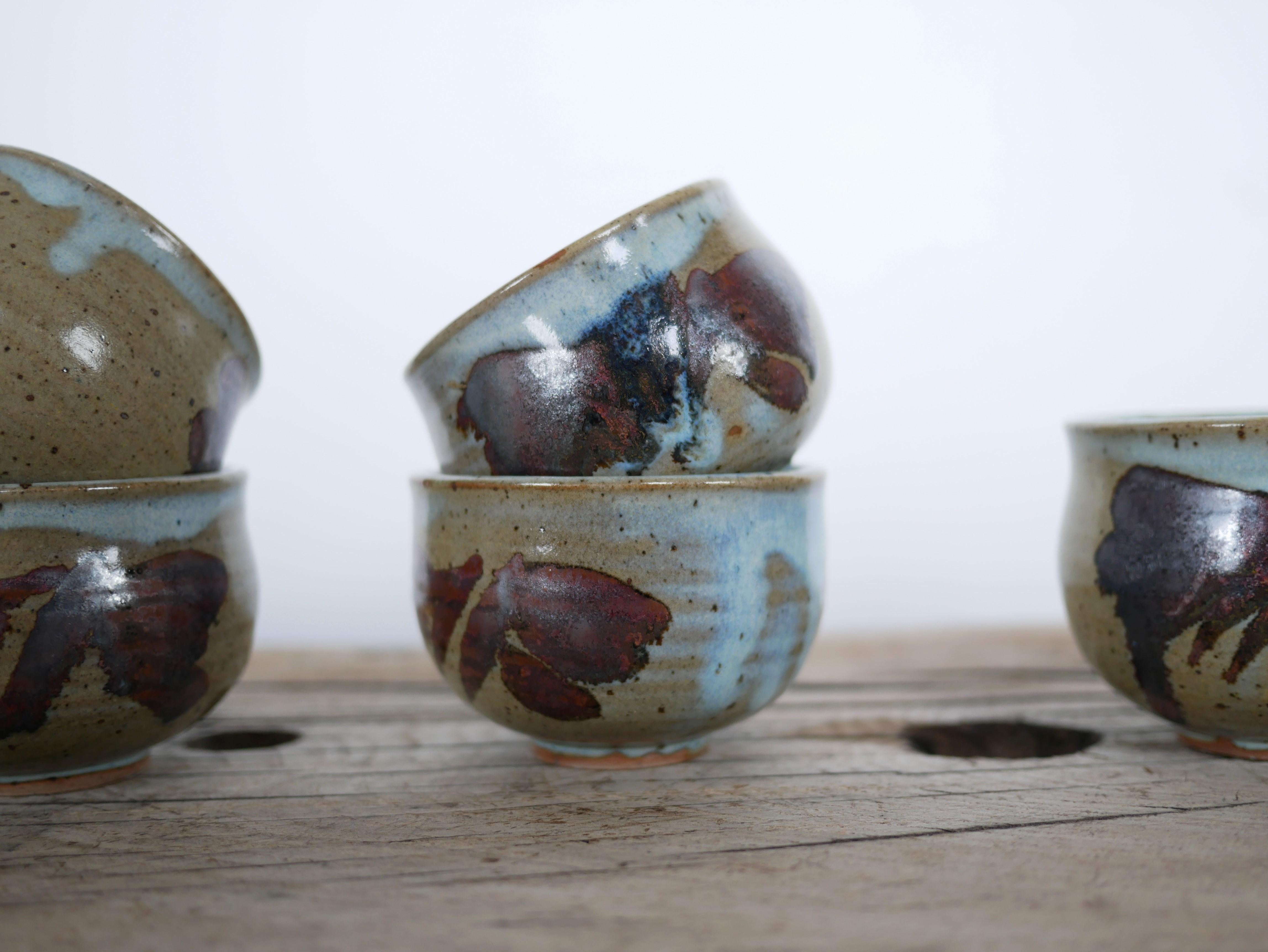 French Series of 5 vintage stoneware cups For Sale