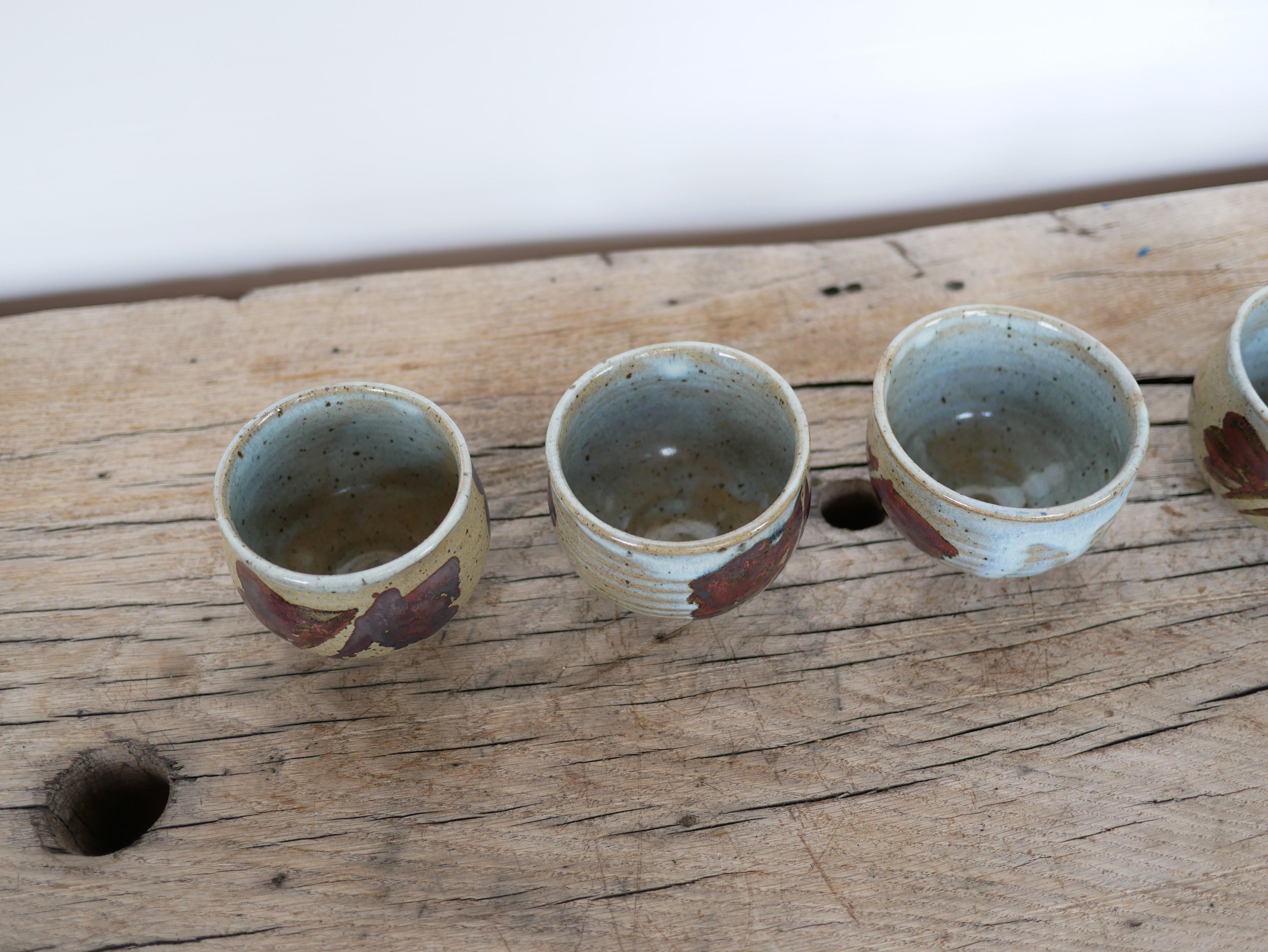 Series of 5 vintage stoneware cups For Sale 1