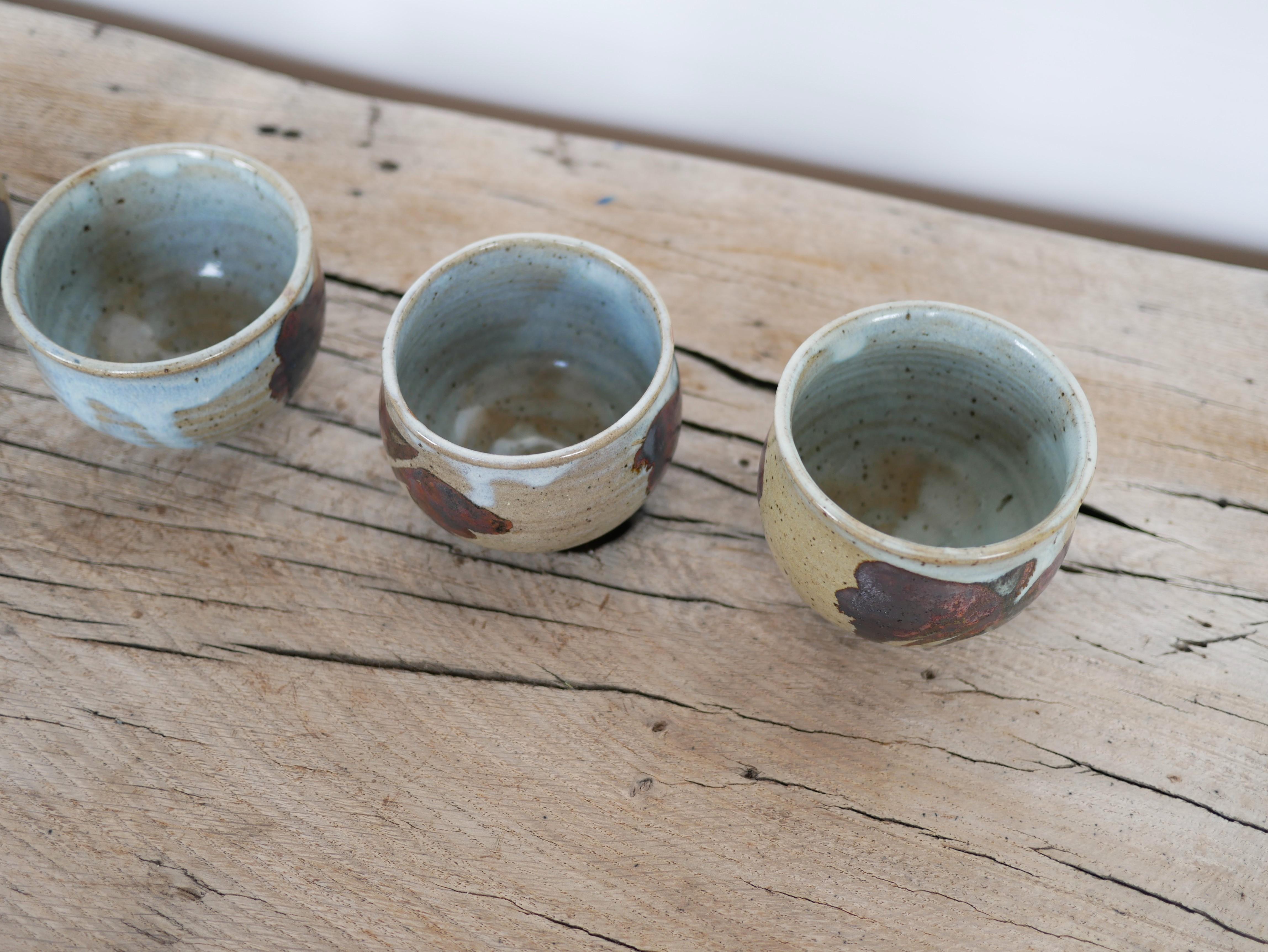 Series of 5 vintage stoneware cups For Sale 2