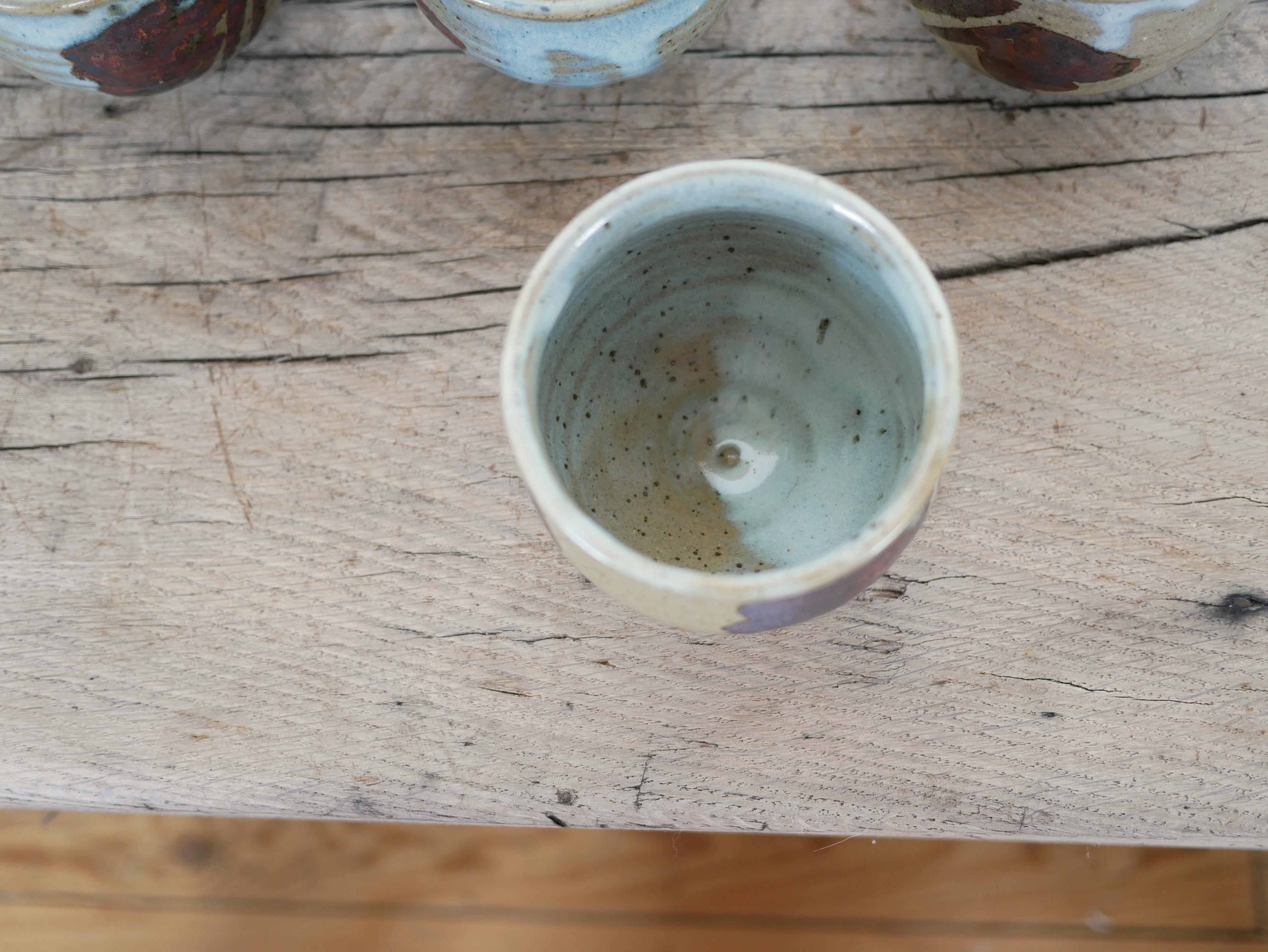 Series of 5 vintage stoneware cups For Sale 3