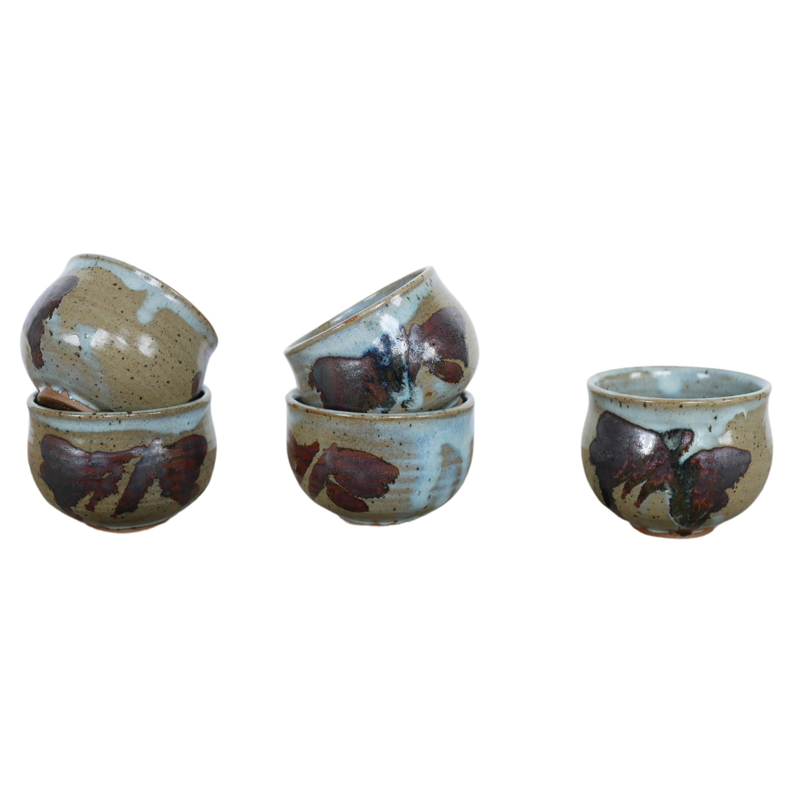 Series of 5 vintage stoneware cups For Sale