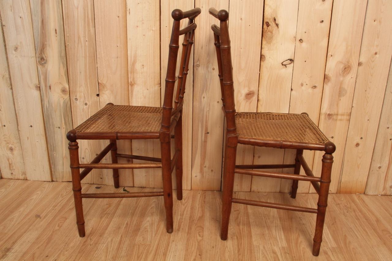 French Series of 6 Chairs in Cherry Imitation Bamboo Nineteenth