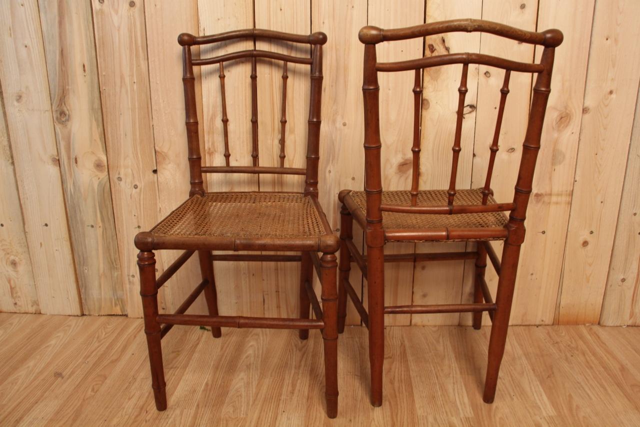 Series of 6 Chairs in Cherry Imitation Bamboo Nineteenth In Good Condition In charmes, FR