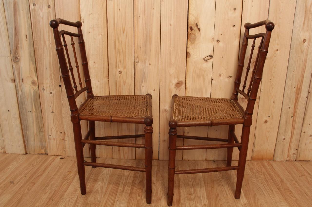 19th Century Series of 6 Chairs in Cherry Imitation Bamboo Nineteenth