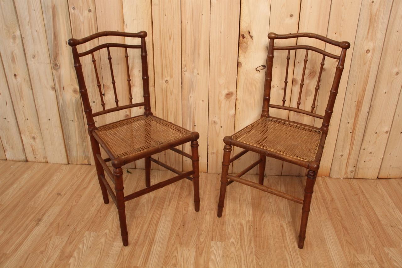 Wood Series of 6 Chairs in Cherry Imitation Bamboo Nineteenth