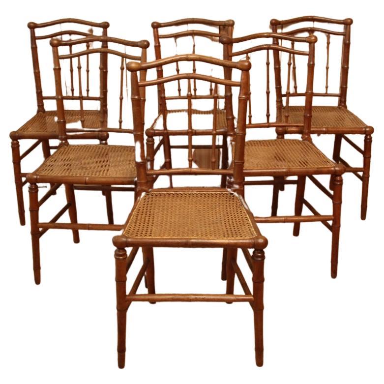Series of 6 Chairs in Cherry Imitation Bamboo Nineteenth