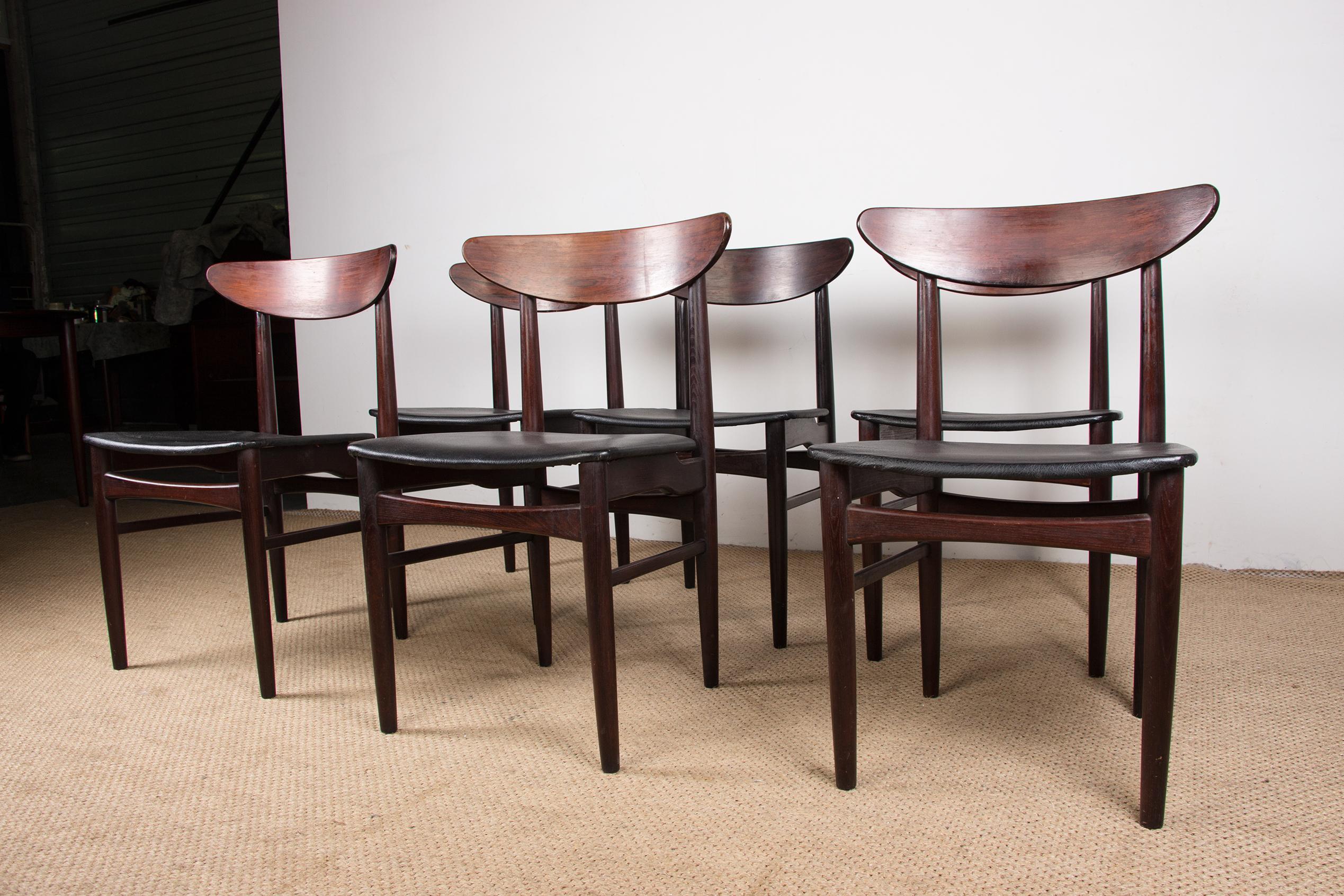 Series of 6 Danish Chairs in Rosewood and Skai by Dyrlund, 1960 7