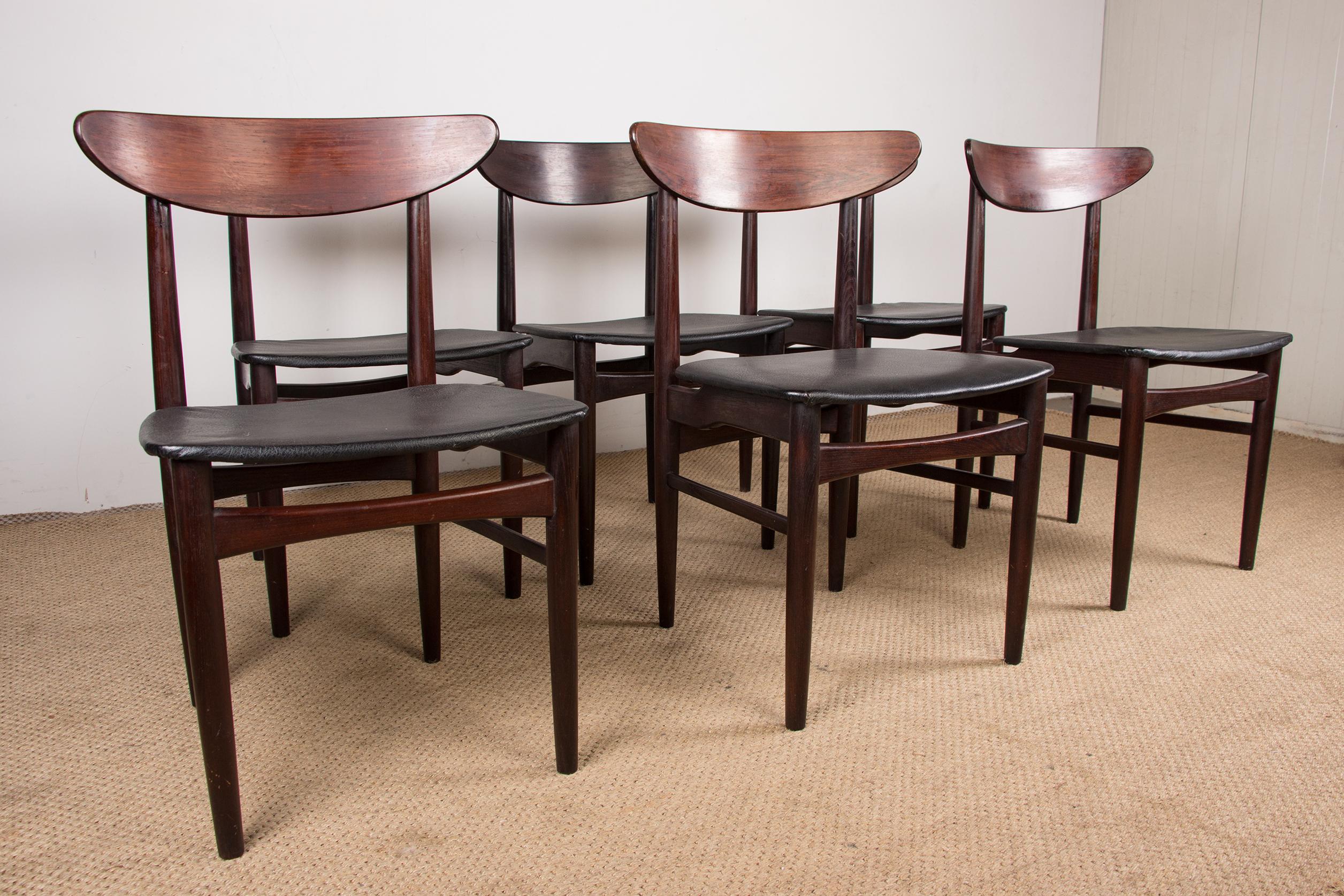 Series of 6 Danish Chairs in Rosewood and Skai by Dyrlund, 1960 8