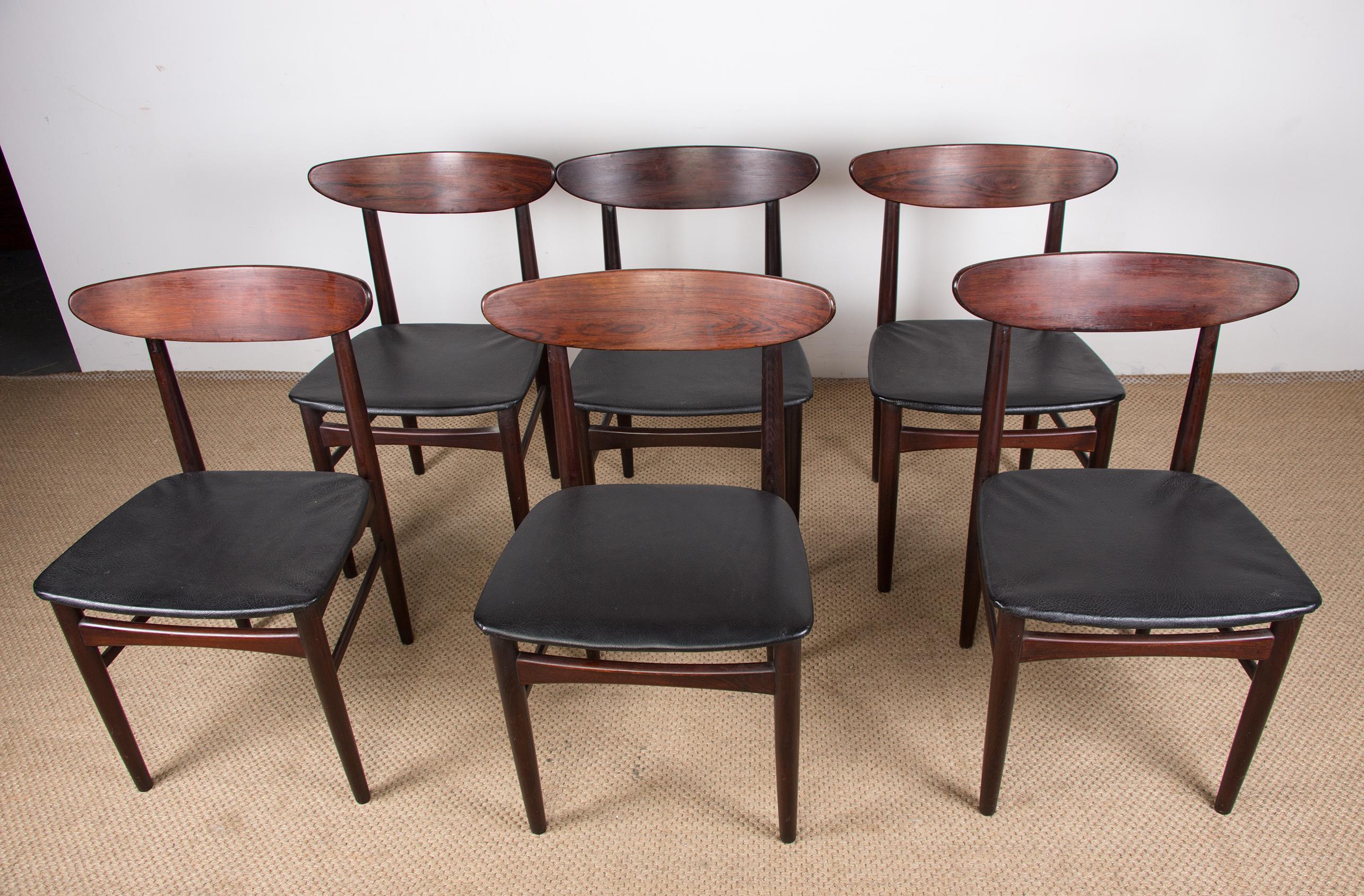 Series of 6 Danish Chairs in Rosewood and Skai by Dyrlund, 1960 9