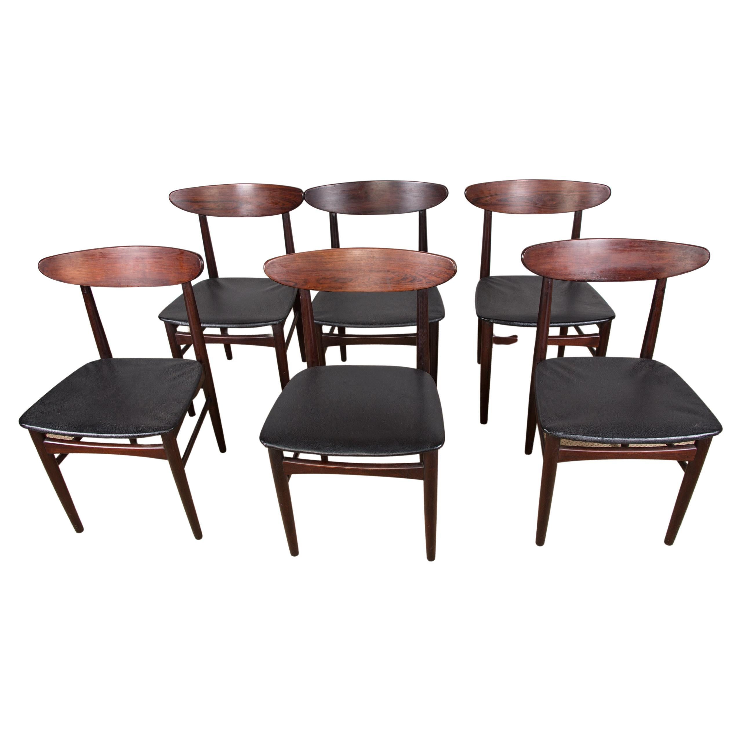Series of 6 Danish Chairs in Rosewood and Skai by Dyrlund, 1960