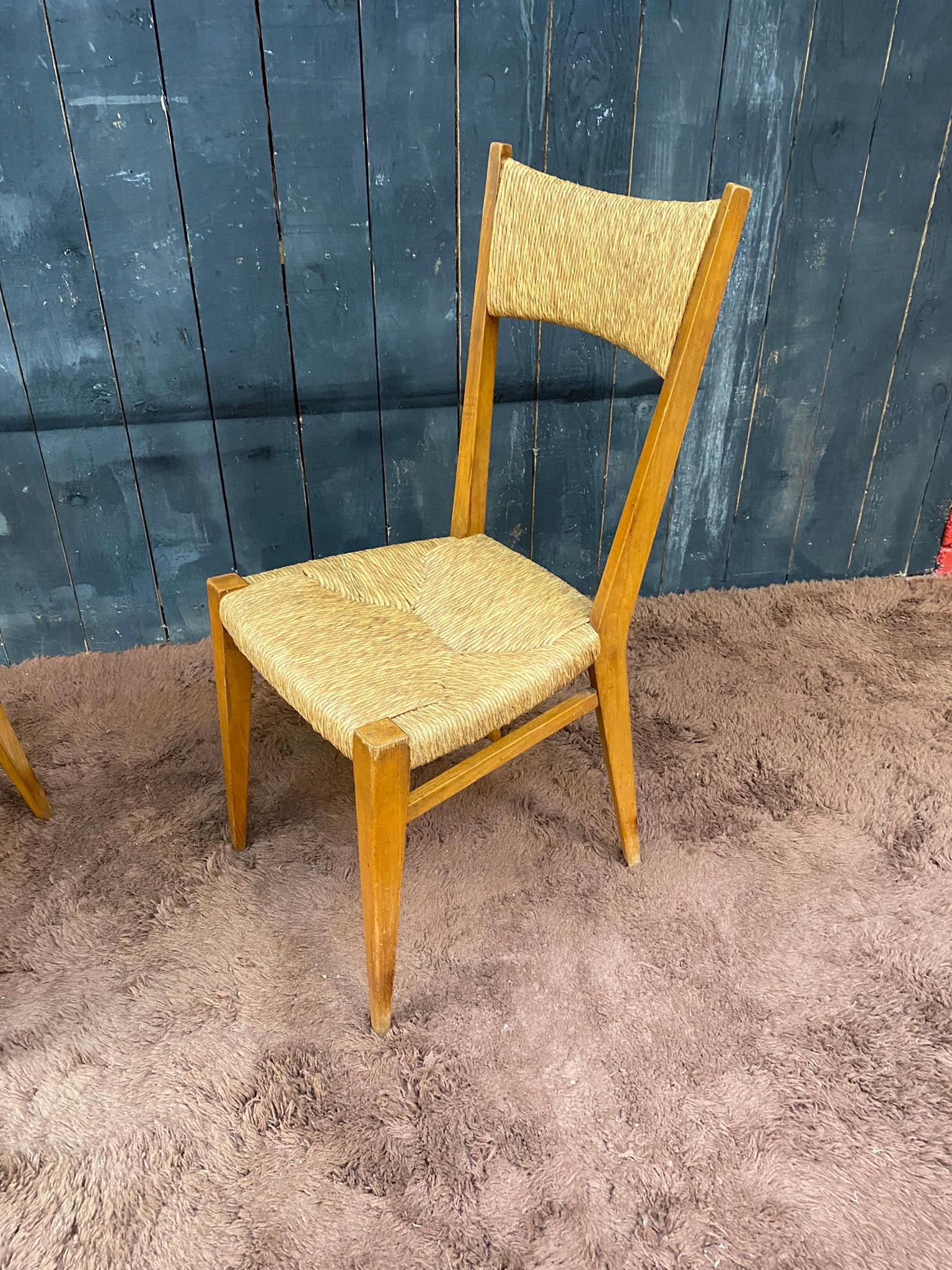 Series of 6 Elegant Oak Chairs, French Reconstruction Period, circa 1950 For Sale 8
