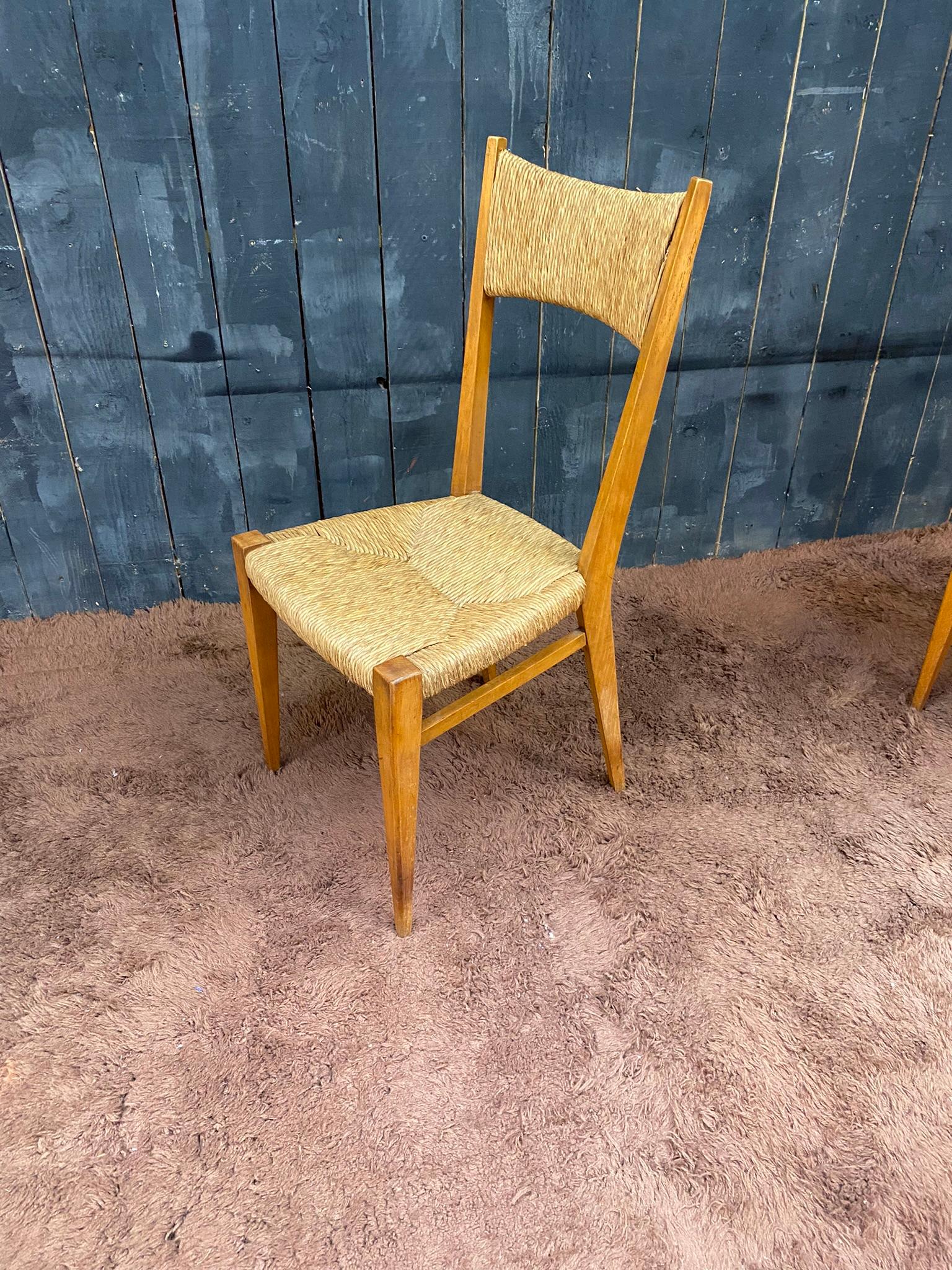 Series of 6 Elegant Oak Chairs, French Reconstruction Period, circa 1950 For Sale 11