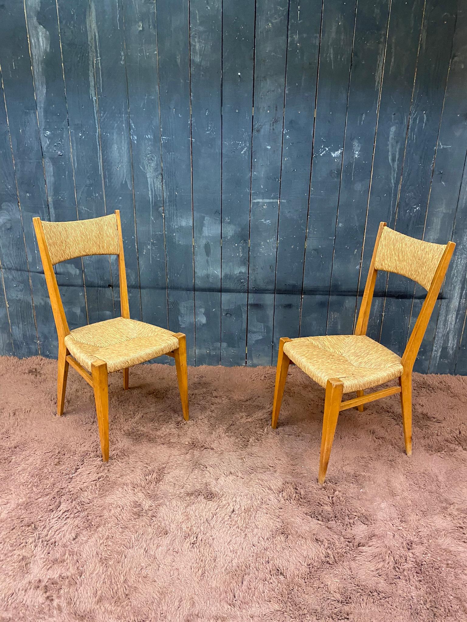 Series of 6 Elegant Oak Chairs, French Reconstruction Period, circa 1950 For Sale 3