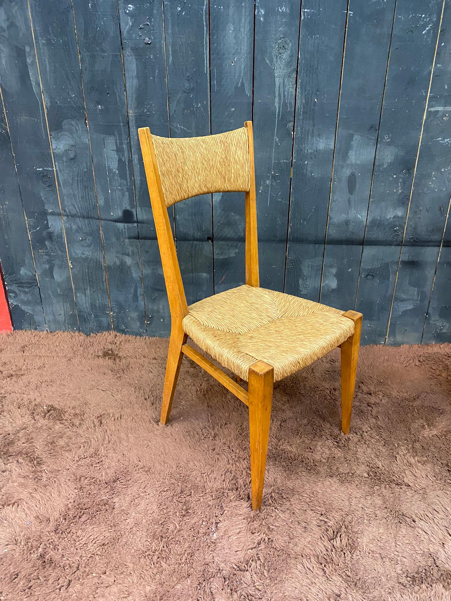 Series of 6 Elegant Oak Chairs, French Reconstruction Period, circa 1950 For Sale 4