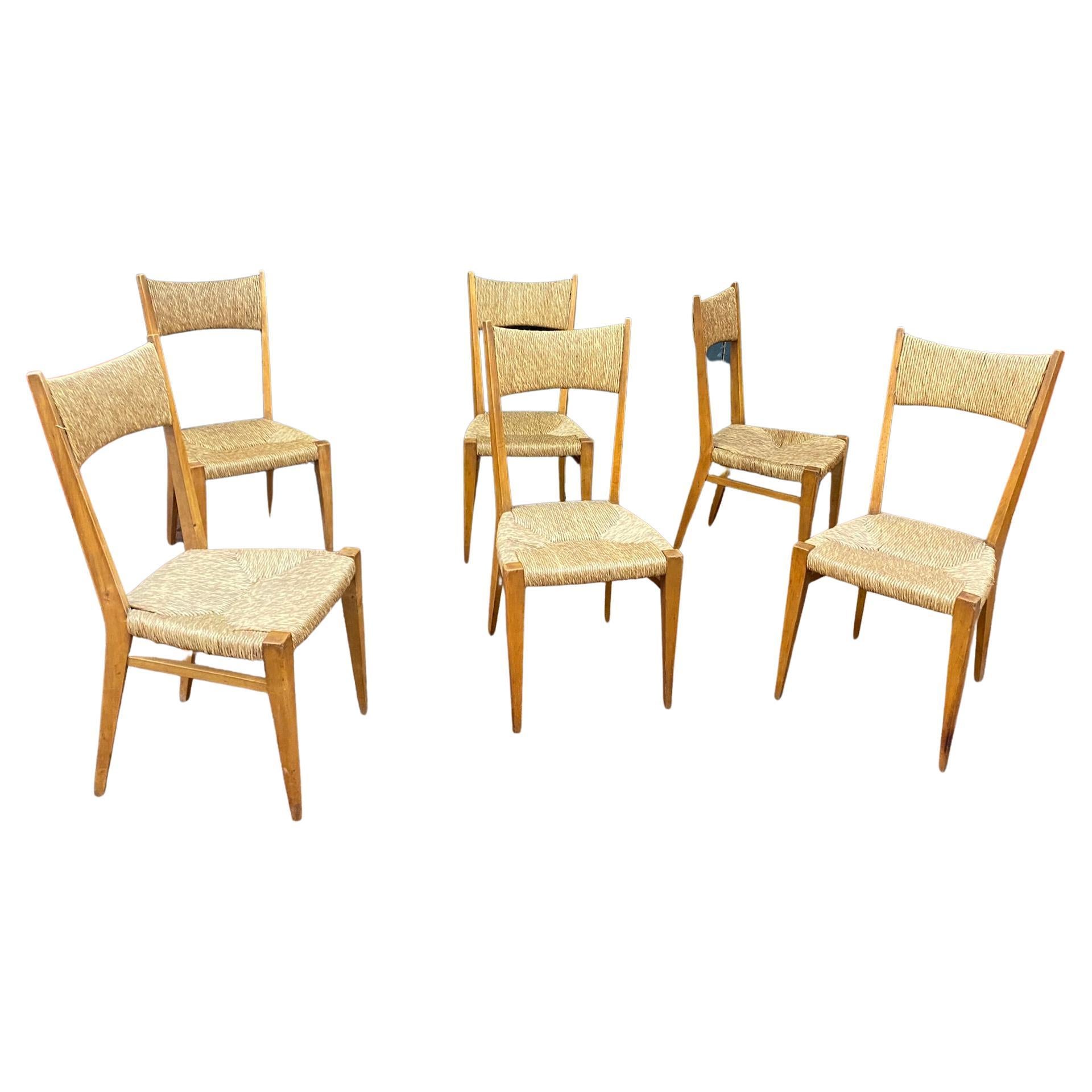 Series of 6 Elegant Oak Chairs, French Reconstruction Period, circa 1950 For Sale