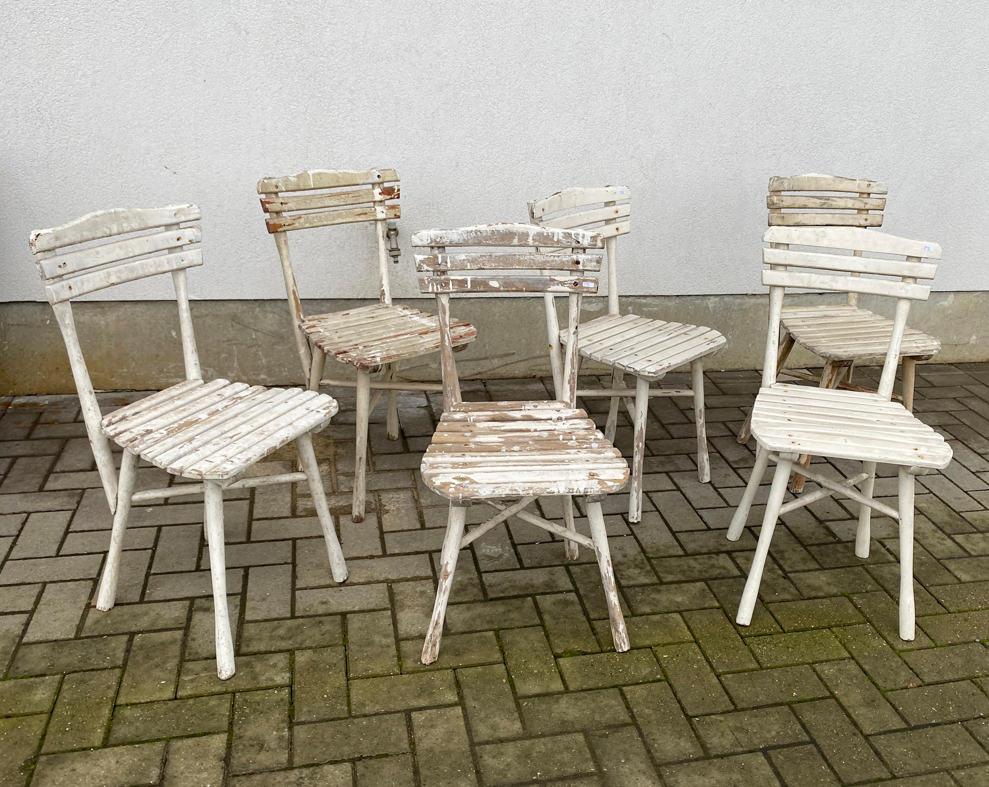 Peint série de 6 chaises de jardin ou de véranda en Wood Wood vers 1900/1930 Thonet  en vente
