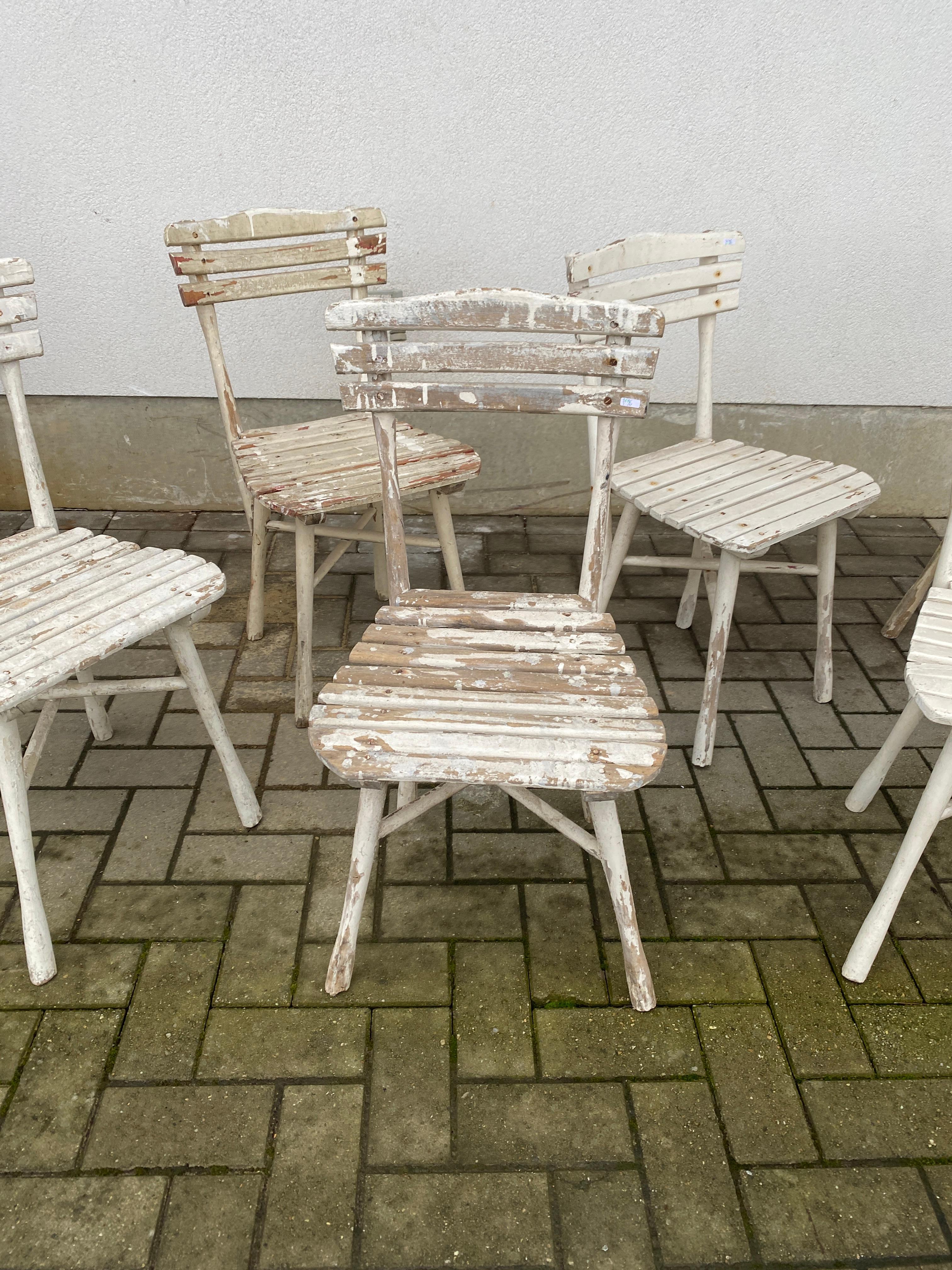 série de 6 chaises de jardin ou de véranda en Wood Wood vers 1900/1930 Thonet  État moyen - En vente à Saint-Ouen, FR
