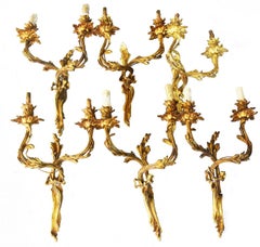 Series of 6 Gilded Bronze Rocaille Napoleon III Period Sconces